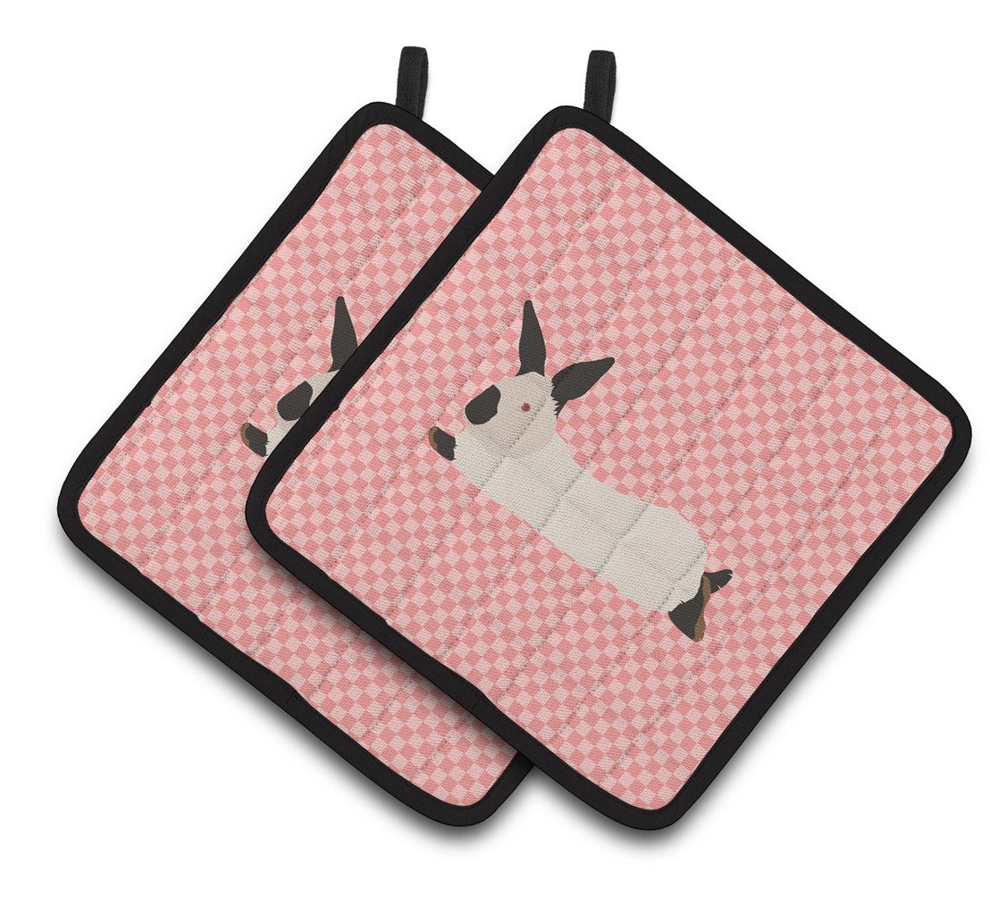 California White Rabbit Pink Check Pair of Pot Holders BB7967PTHD by Caroline's Treasures