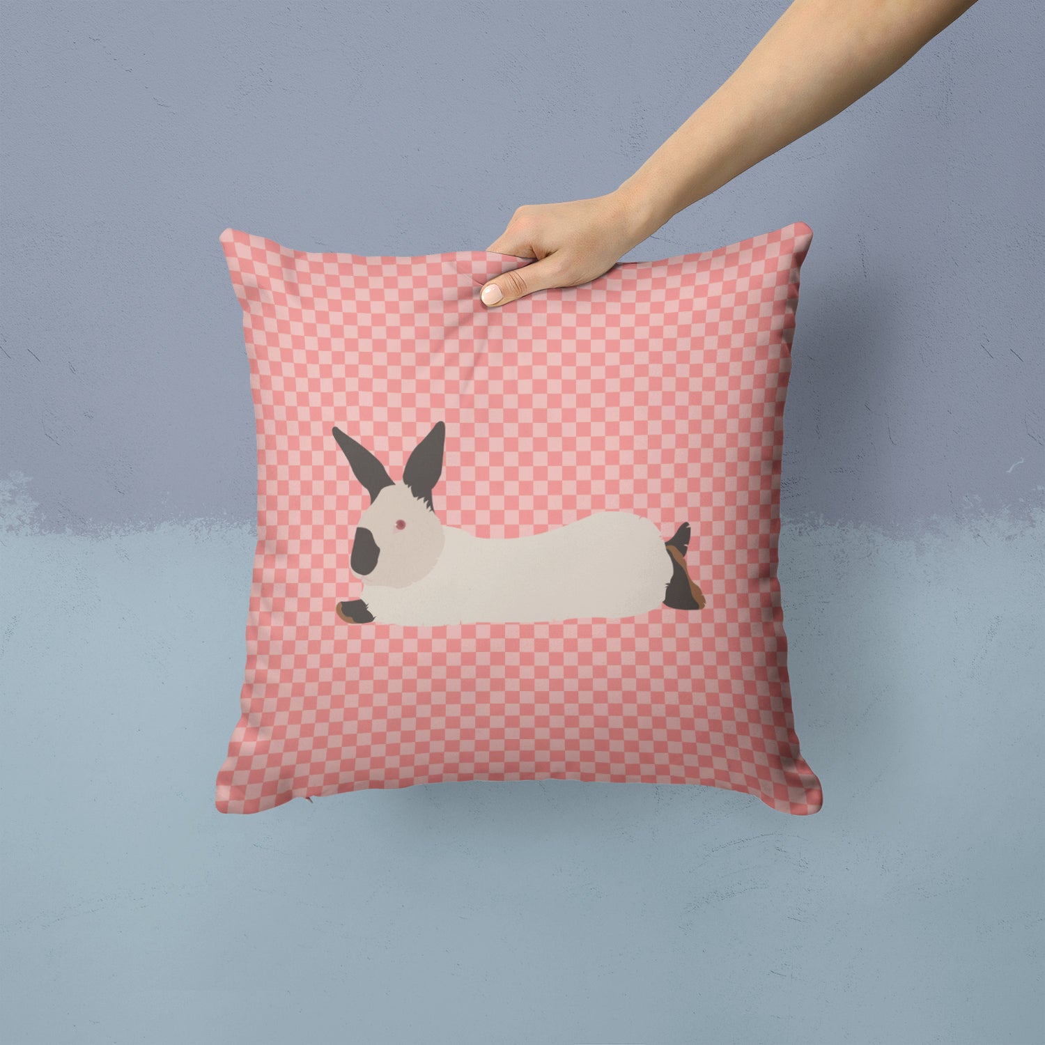 California White Rabbit Pink Check Fabric Decorative Pillow BB7967PW1414 - the-store.com