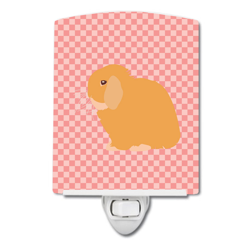 Holland Lop Rabbit Pink Check Ceramic Night Light BB7968CNL - the-store.com