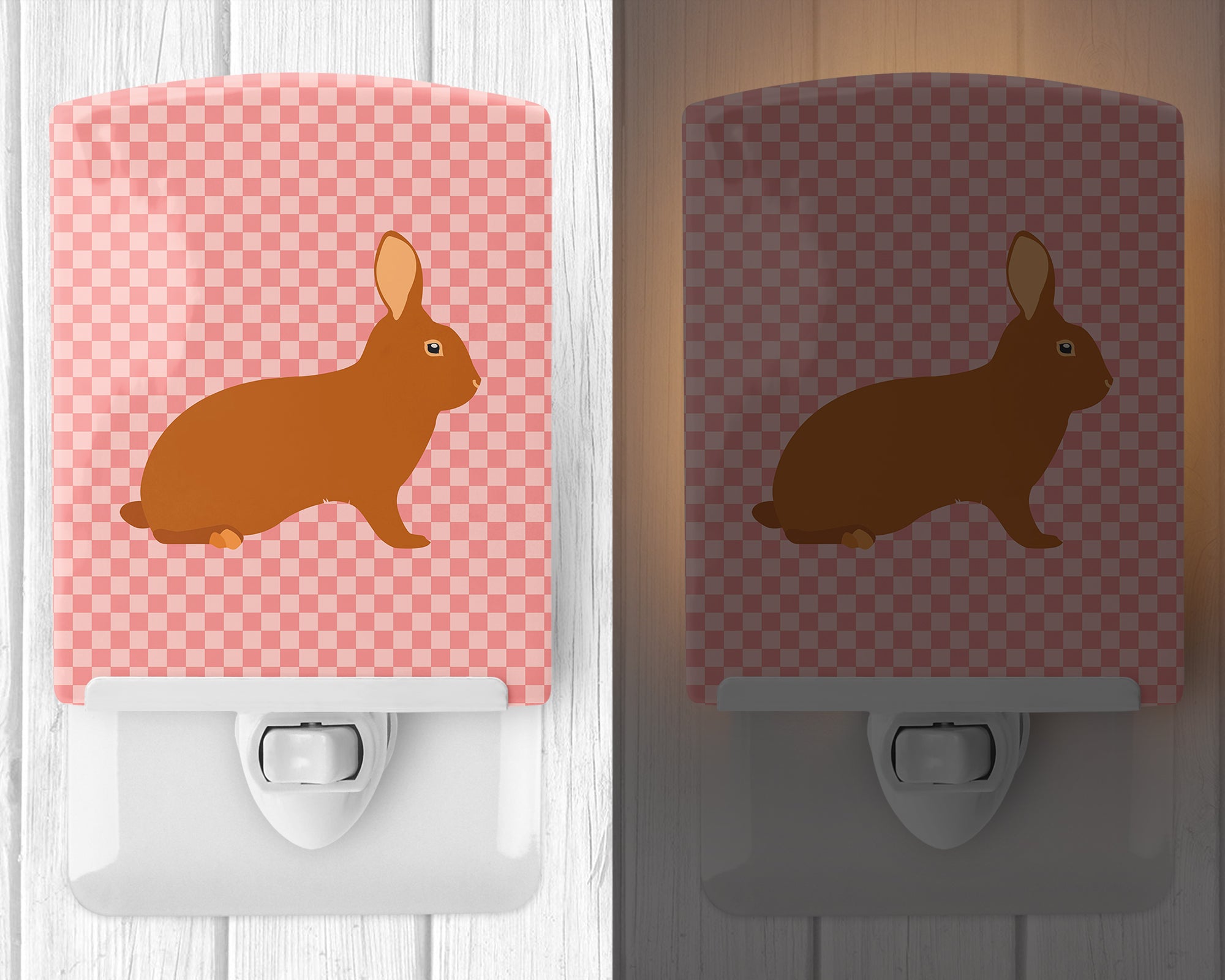 Rex Rabbit Pink Check Ceramic Night Light BB7969CNL - the-store.com