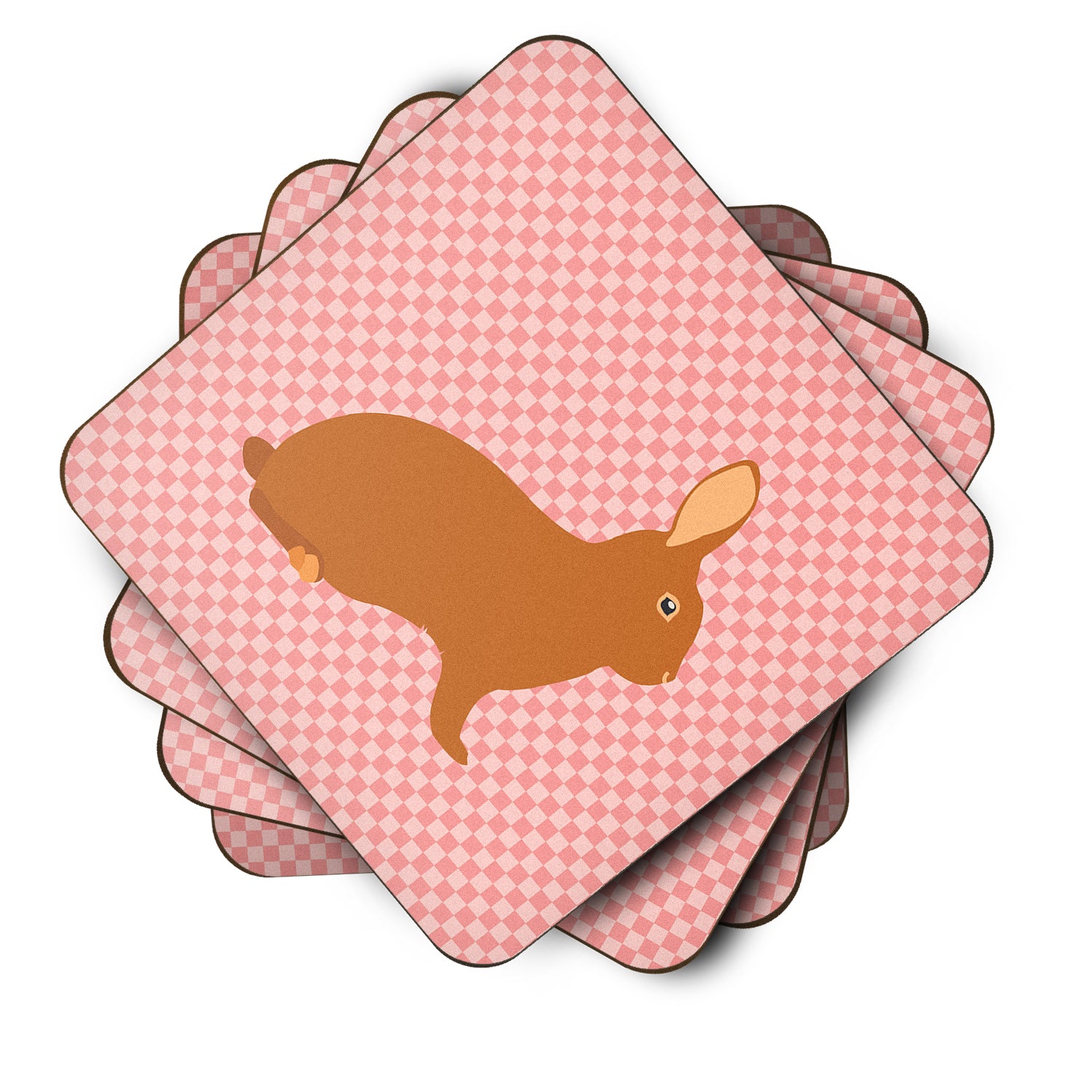 Rex Rabbit Pink Check Foam Coaster Set of 4 BB7969FC - the-store.com