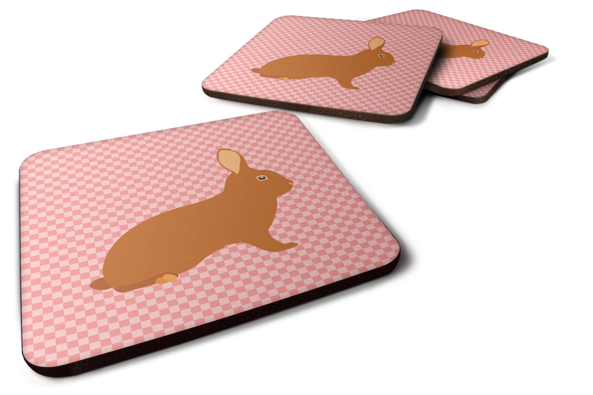 Rex Rabbit Pink Check Foam Coaster Set of 4 BB7969FC - the-store.com