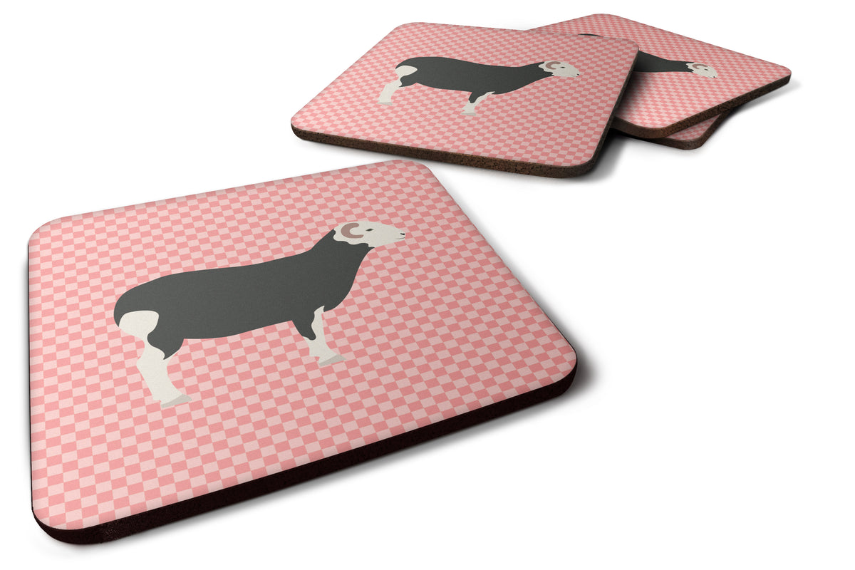 Herwick Sheep Pink Check Foam Coaster Set of 4 BB7970FC - the-store.com