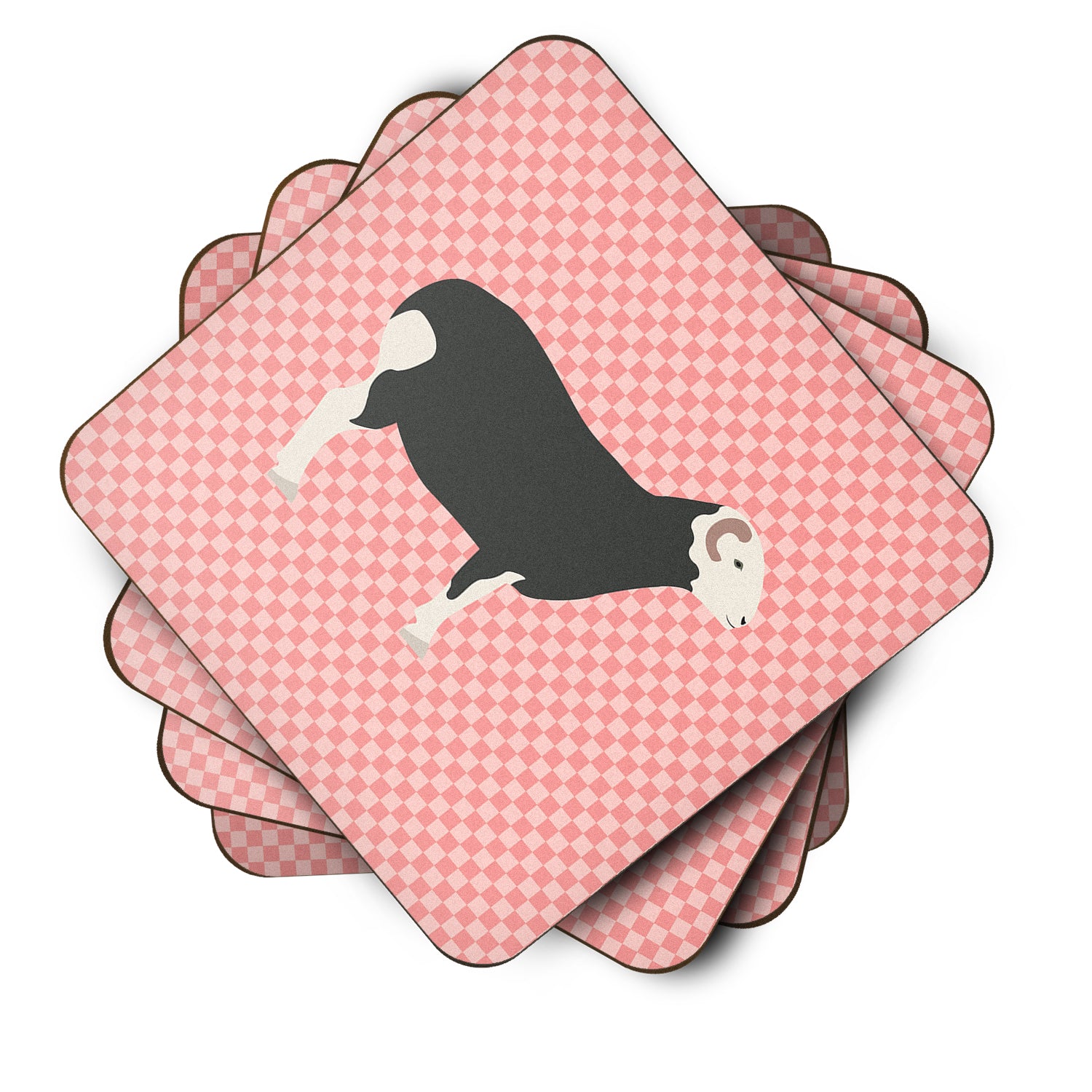 Herwick Sheep Pink Check Foam Coaster Set of 4 BB7970FC - the-store.com