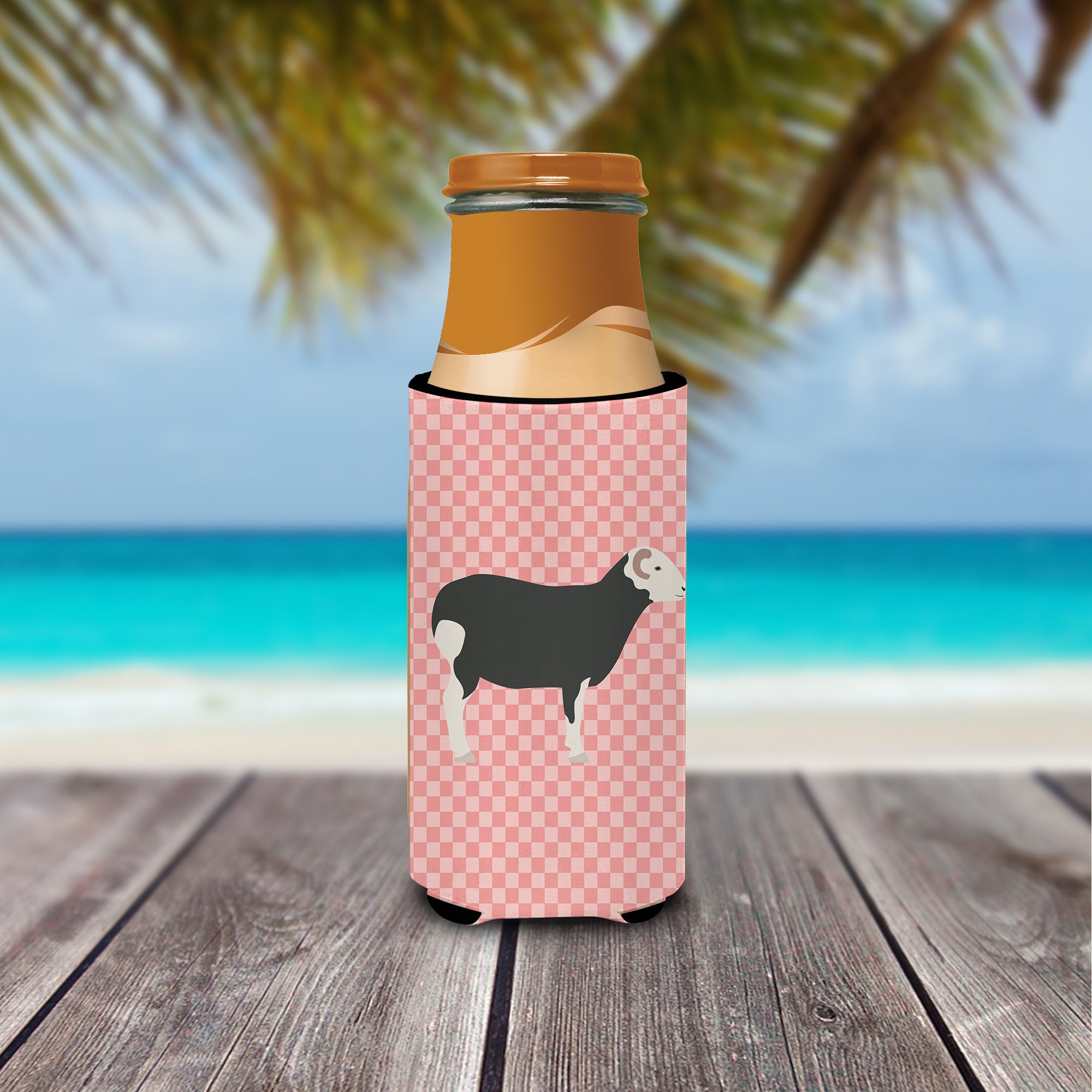 Herwick Sheep Pink Check  Ultra Hugger for slim cans  the-store.com.