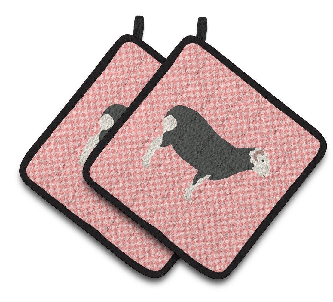 Herwick Sheep Pink Check Pair of Pot Holders BB7970PTHD by Caroline&#39;s Treasures