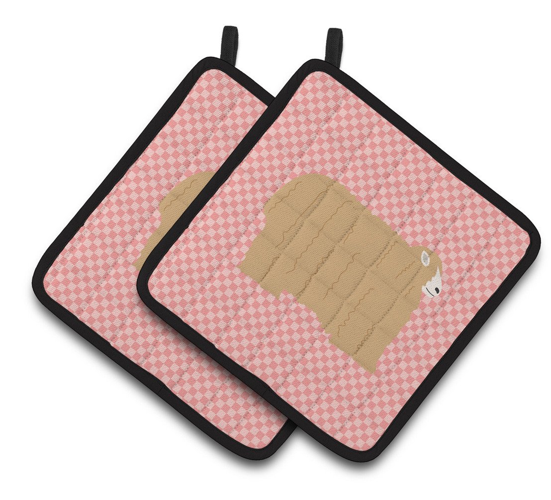 Lincoln Longwool Sheep Pink Check Pair of Pot Holders BB7971PTHD by Caroline's Treasures