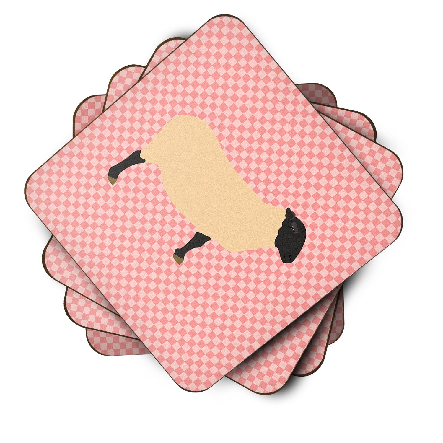 Suffolk Sheep Pink Check Foam Coaster Set of 4 BB7972FC - the-store.com