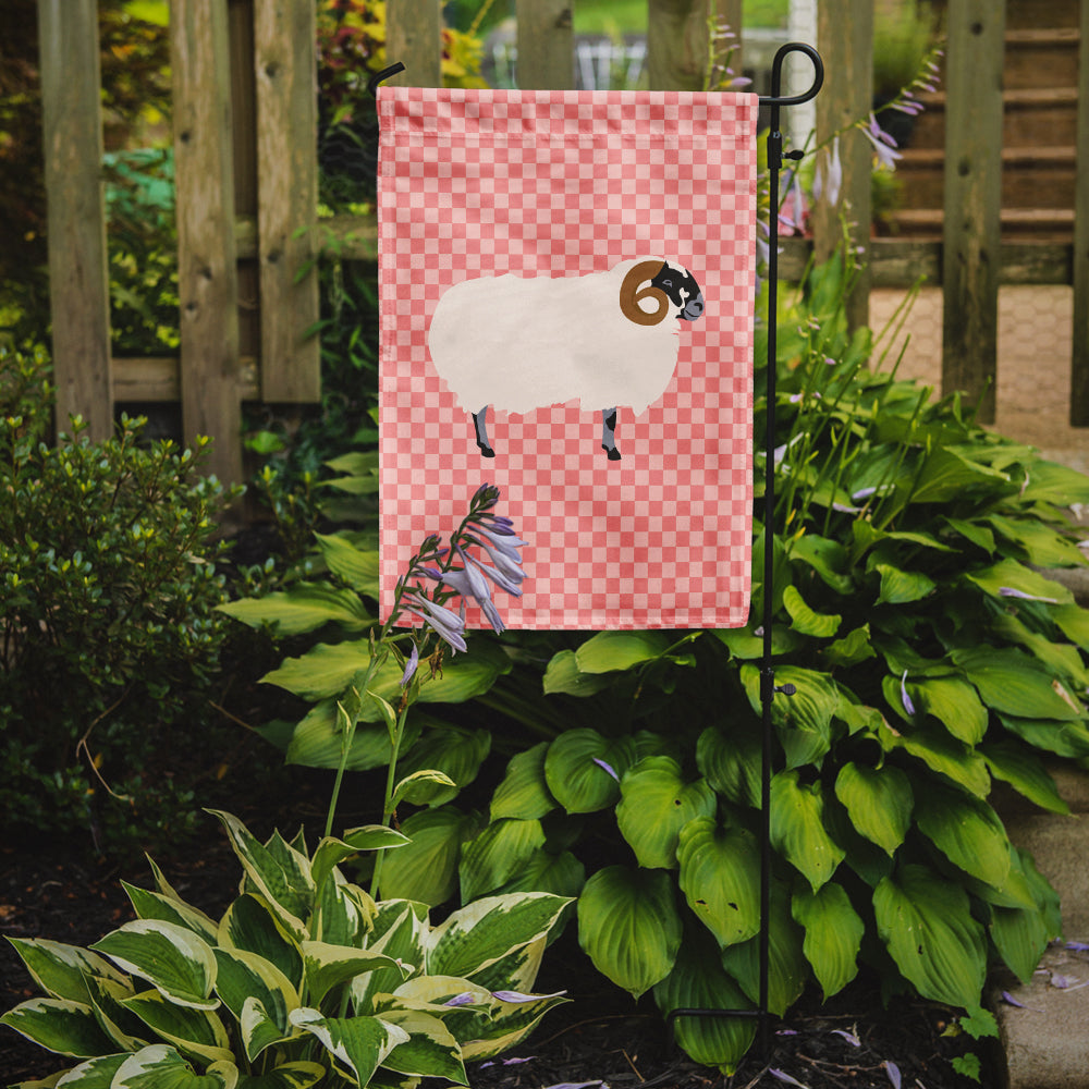 Scottish Blackface Sheep Pink Check Flag Garden Size  the-store.com.