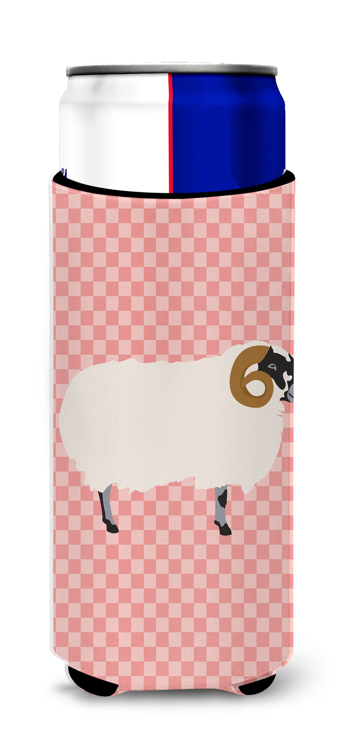 Scottish Blackface Sheep Pink Check  Ultra Hugger for slim cans  the-store.com.