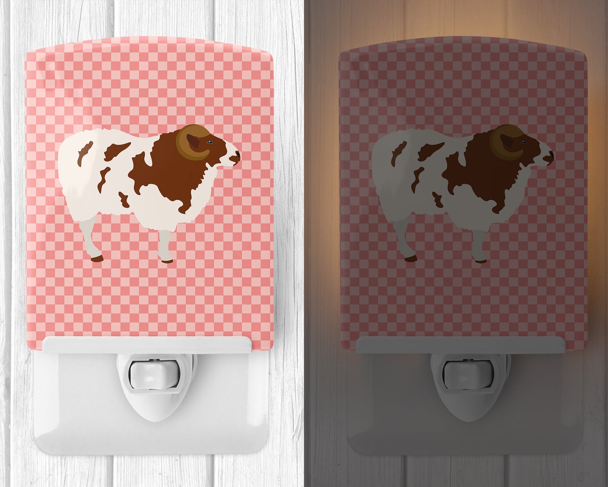 Jacob Sheep Pink Check Ceramic Night Light BB7975CNL - the-store.com