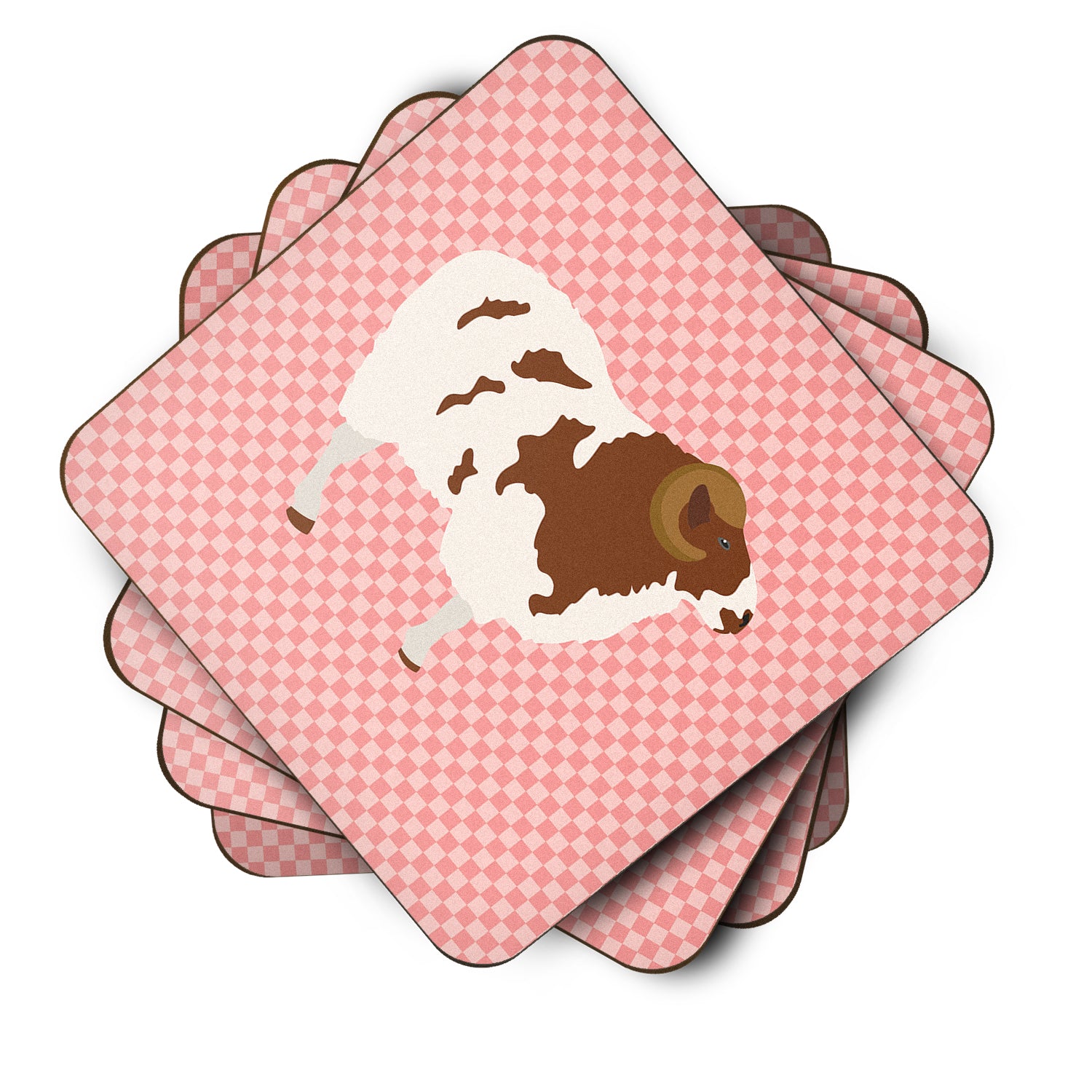 Jacob Sheep Pink Check Foam Coaster Set of 4 BB7975FC - the-store.com