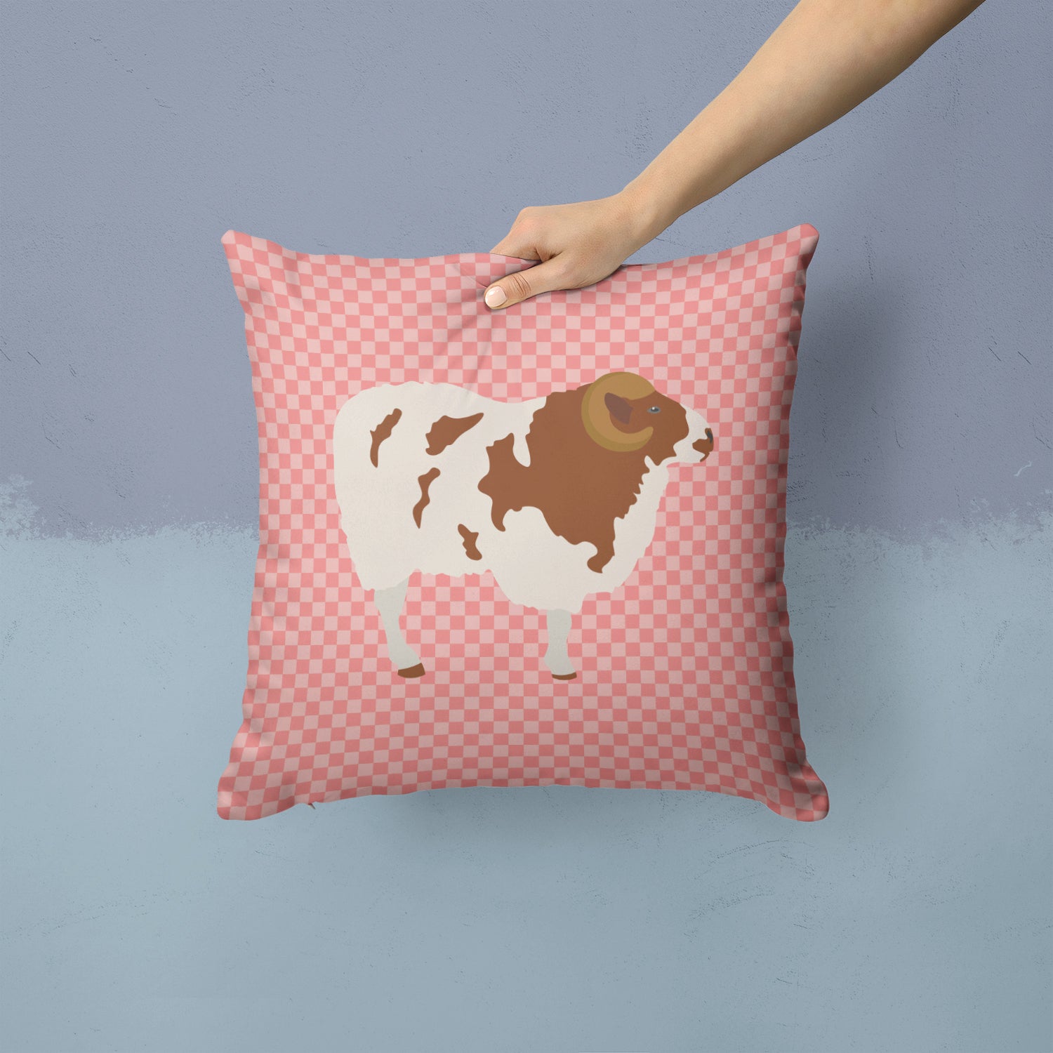 Jacob Sheep Pink Check Fabric Decorative Pillow BB7975PW1414 - the-store.com