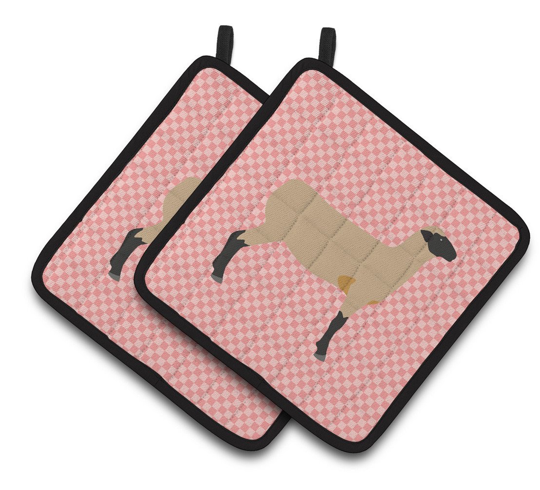 Hampshire Down Sheep Pink Check Pair of Pot Holders BB7976PTHD by Caroline's Treasures