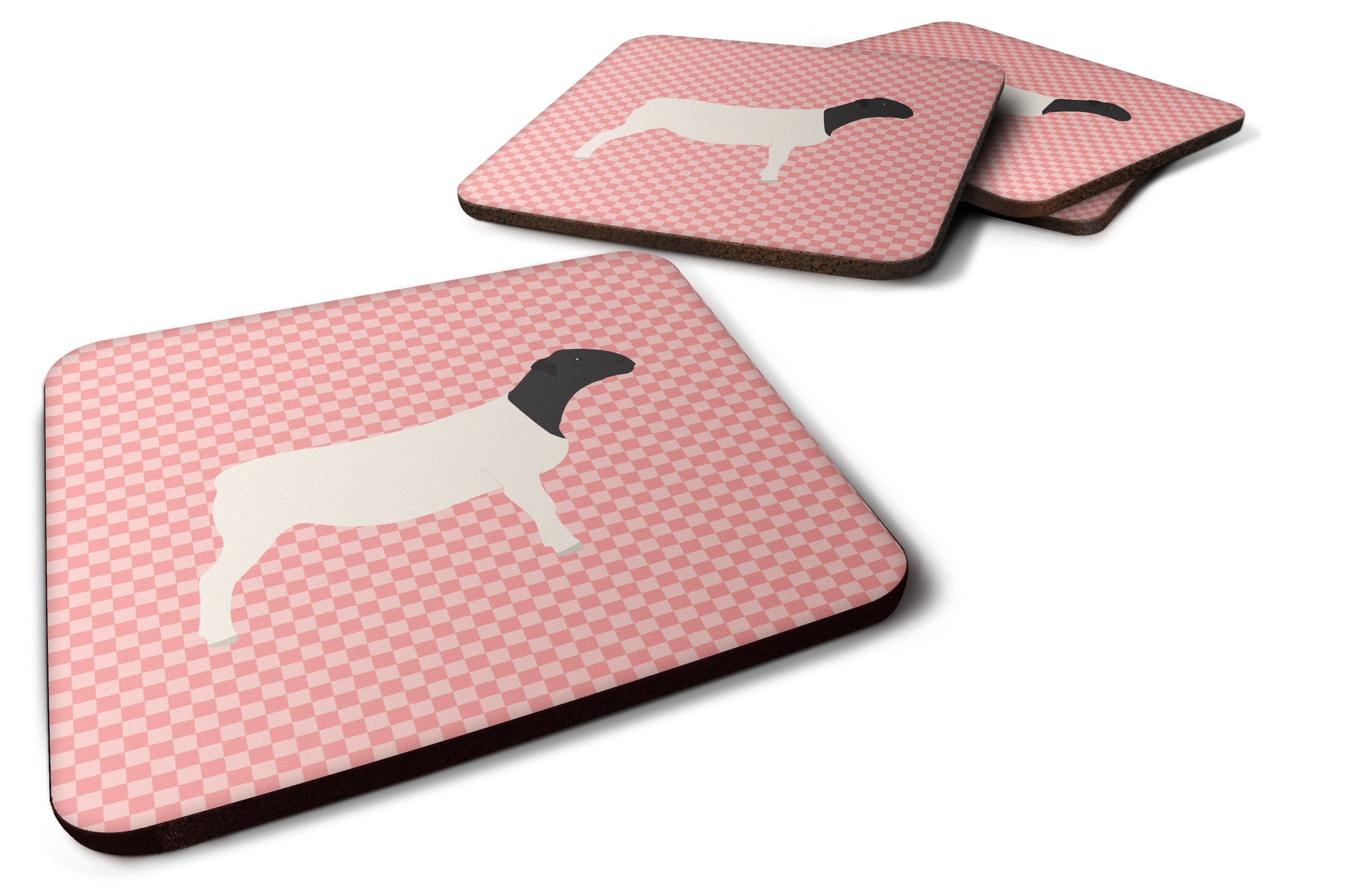 Dorper Sheep Pink Check Foam Coaster Set of 4 BB7978FC - the-store.com