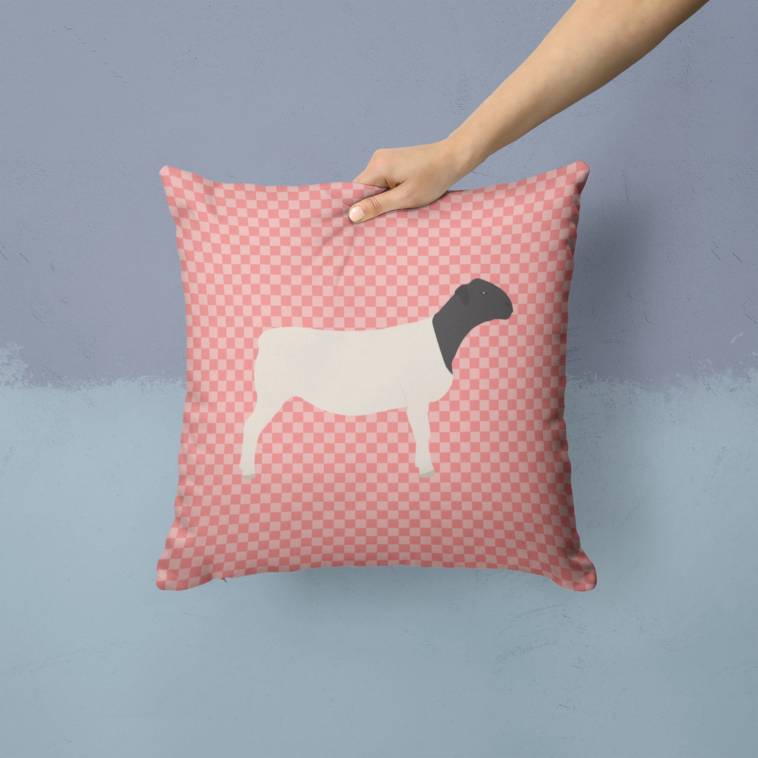 Dorper Sheep Pink Check Fabric Decorative Pillow BB7978PW1414 - the-store.com