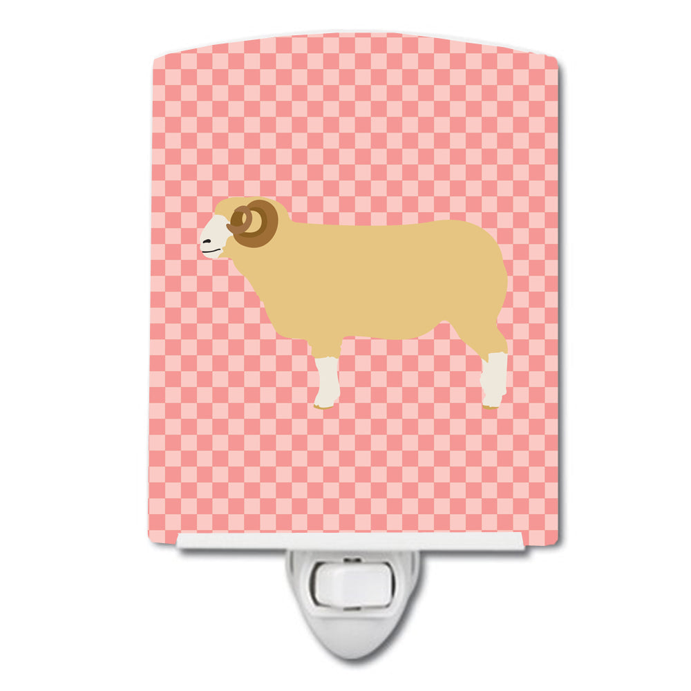 Horned Dorset Sheep Pink Check Ceramic Night Light BB7980CNL - the-store.com