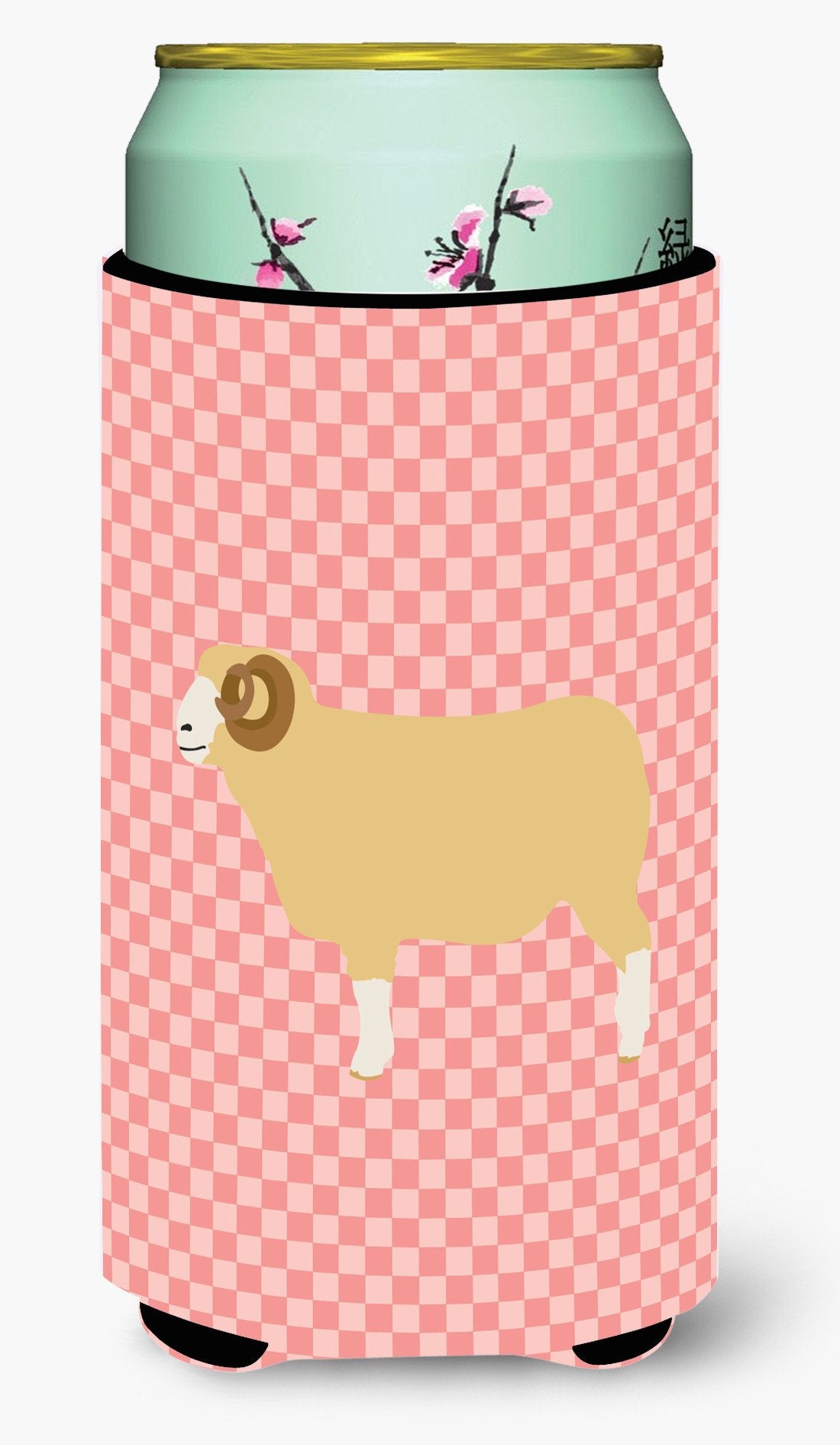 Horned Dorset Sheep Pink Check Tall Boy Beverage Insulator Hugger BB7980TBC by Caroline's Treasures