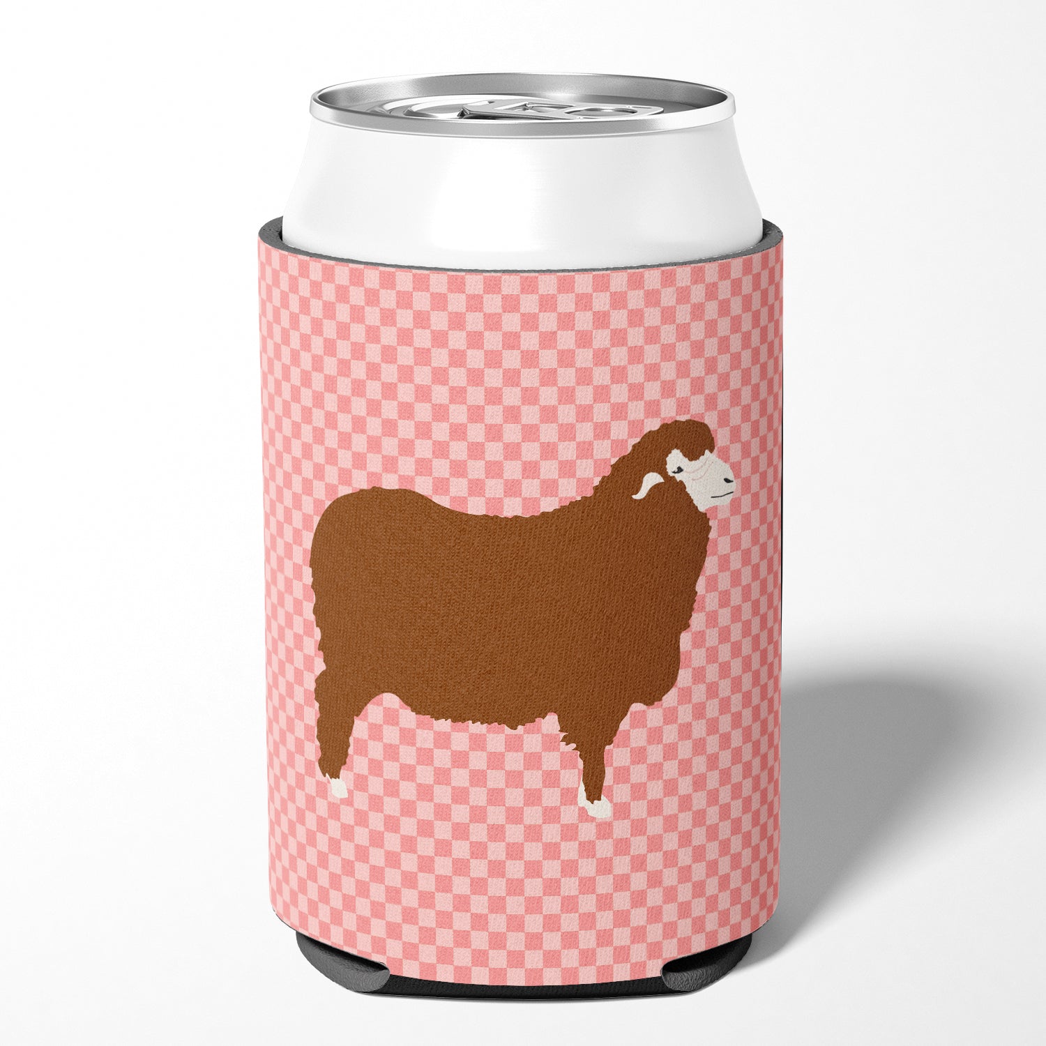 Merino Sheep Pink Check Can or Bottle Hugger BB7981CC  the-store.com.