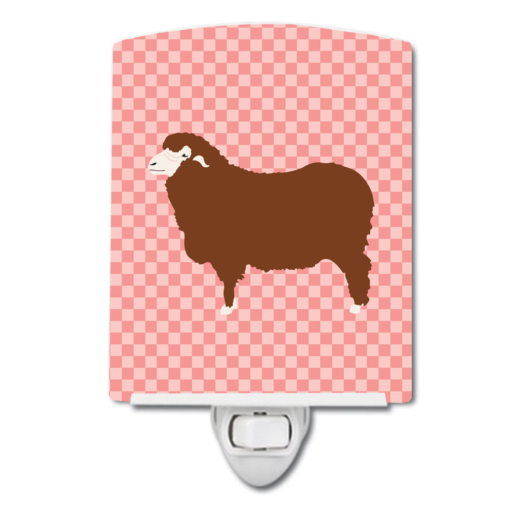 Merino Sheep Pink Check Ceramic Night Light BB7981CNL - the-store.com