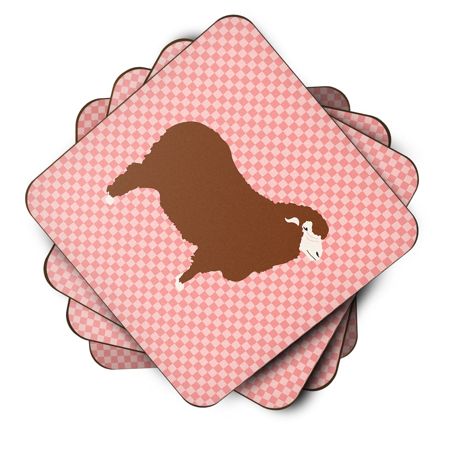 Merino Sheep Pink Check Foam Coaster Set of 4 BB7981FC - the-store.com