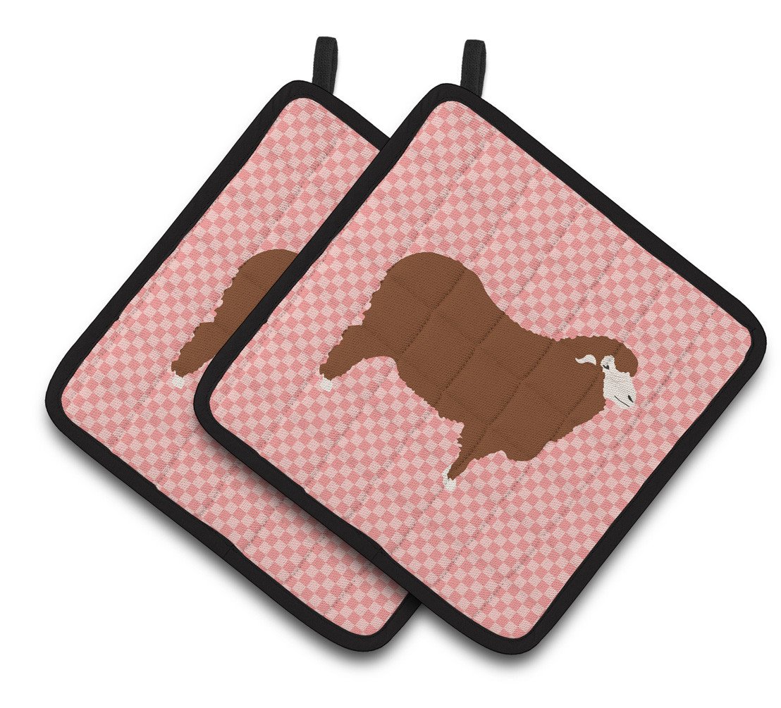 Merino Sheep Pink Check Pair of Pot Holders BB7981PTHD by Caroline's Treasures