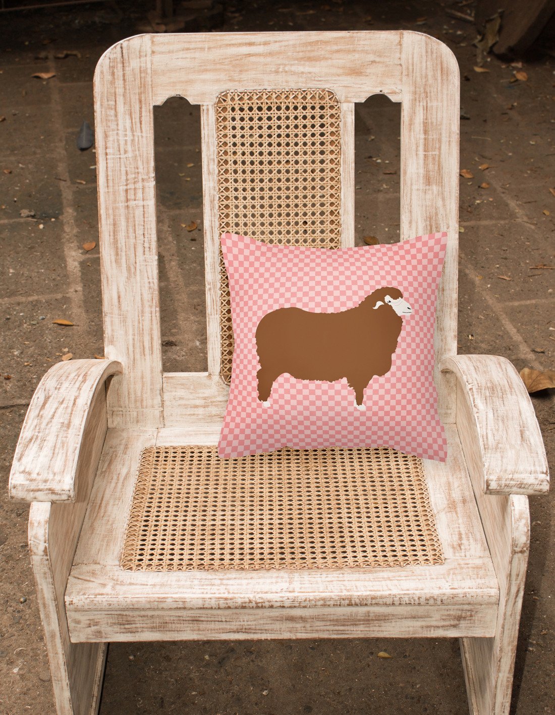 Merino Sheep Pink Check Fabric Decorative Pillow BB7981PW1818 by Caroline's Treasures