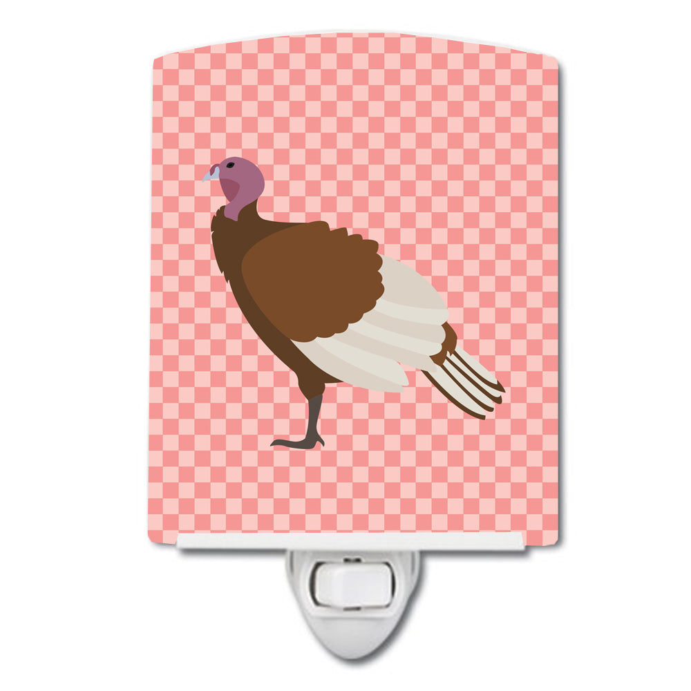 Bourbon Red Turkey Hen Pink Check Ceramic Night Light BB7982CNL - the-store.com