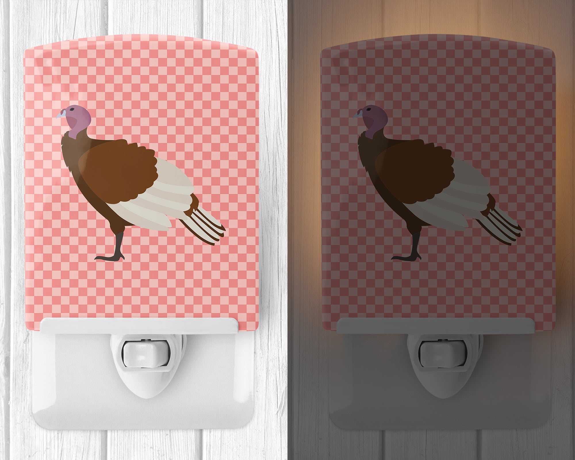 Bourbon Red Turkey Hen Pink Check Ceramic Night Light BB7982CNL - the-store.com