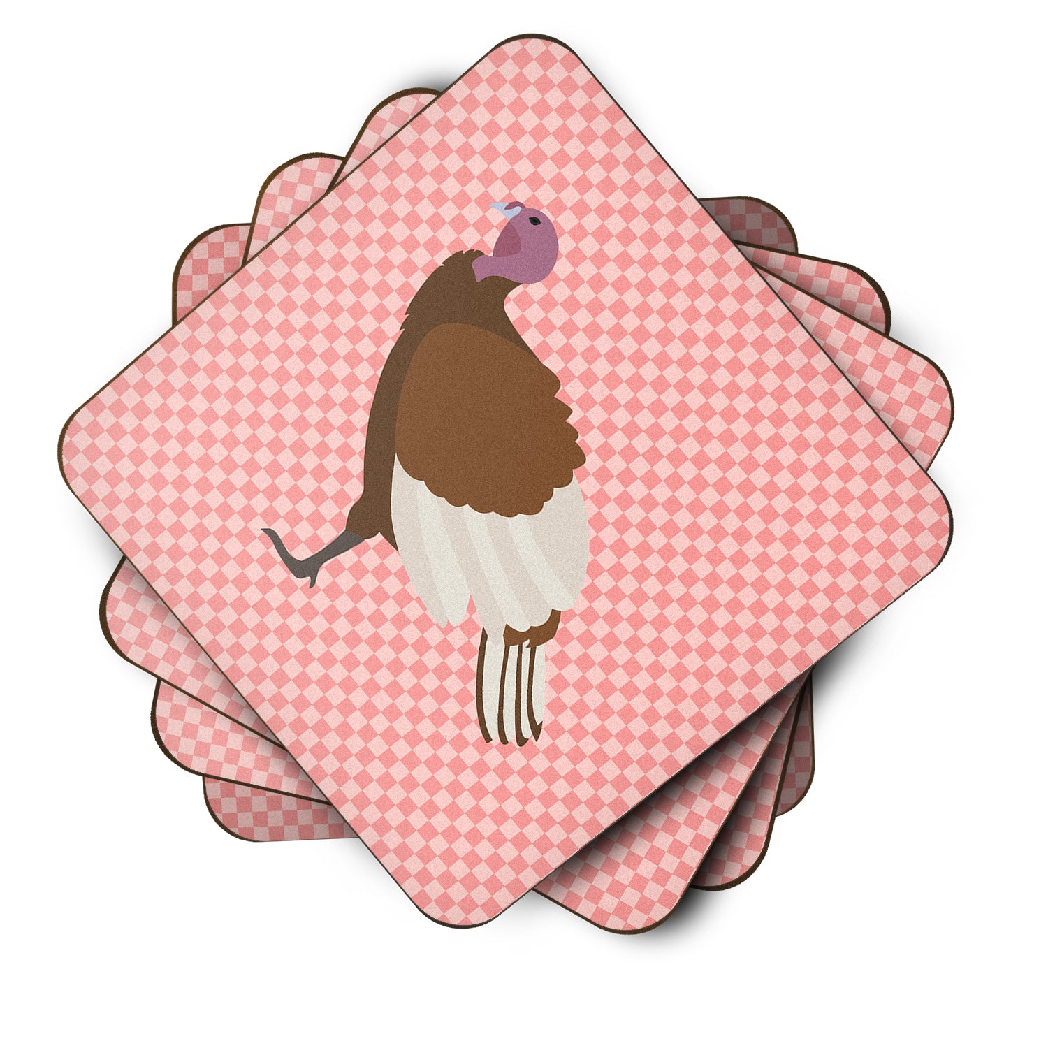 Bourbon Red Turkey Hen Pink Check Foam Coaster Set of 4 BB7982FC - the-store.com