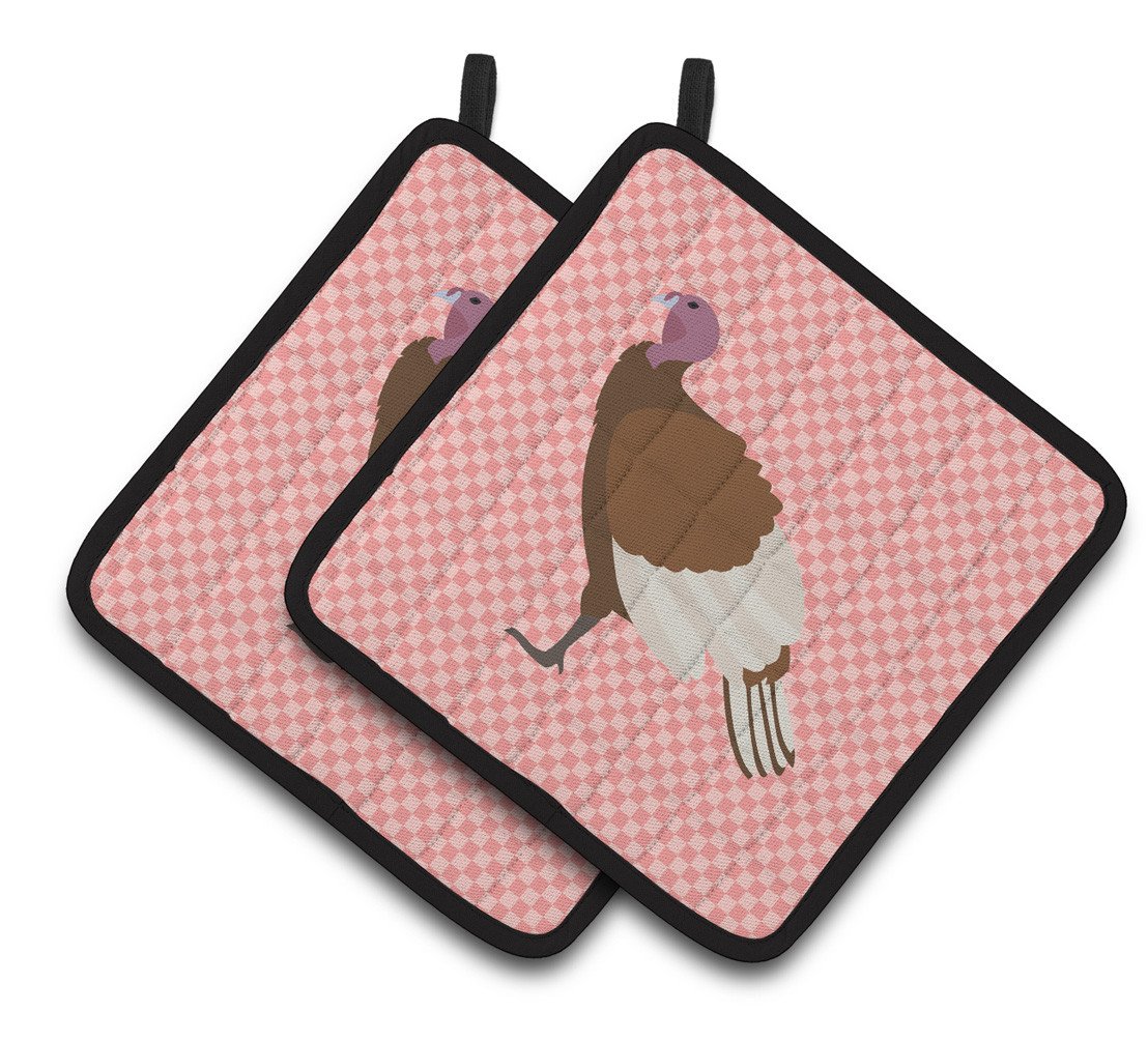 Bourbon Red Turkey Hen Pink Check Pair of Pot Holders BB7982PTHD by Caroline's Treasures