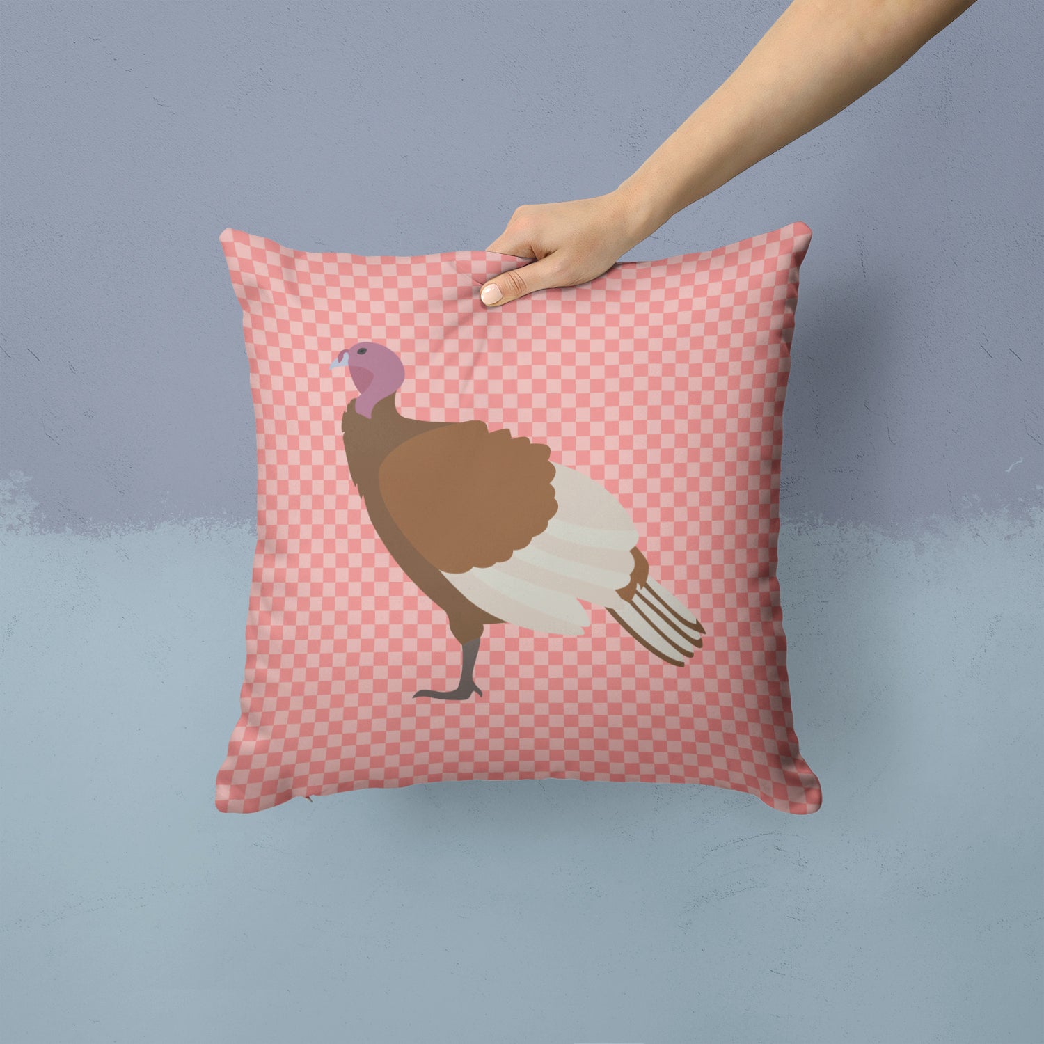 Bourbon Red Turkey Hen Pink Check Fabric Decorative Pillow BB7982PW1414 - the-store.com