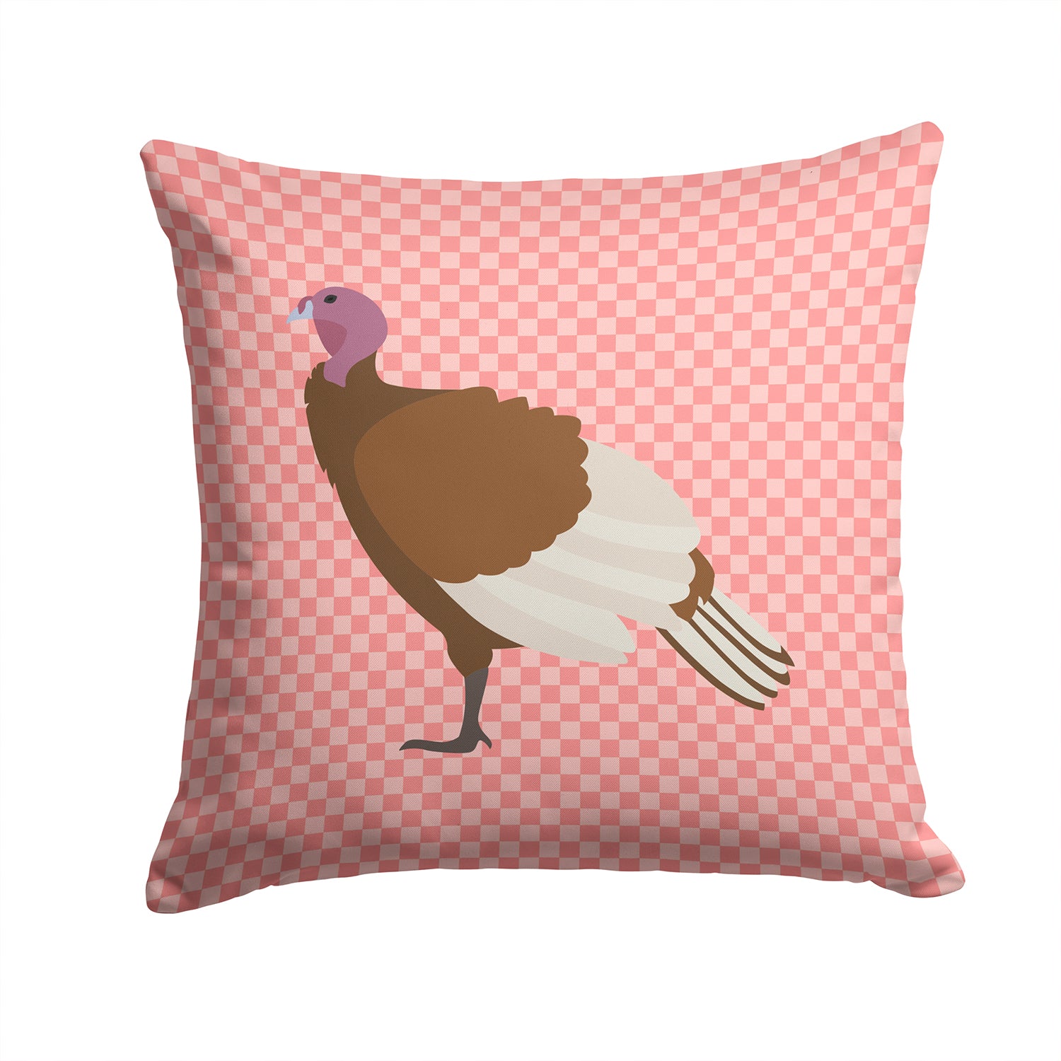 Bourbon Red Turkey Hen Pink Check Fabric Decorative Pillow BB7982PW1414 - the-store.com