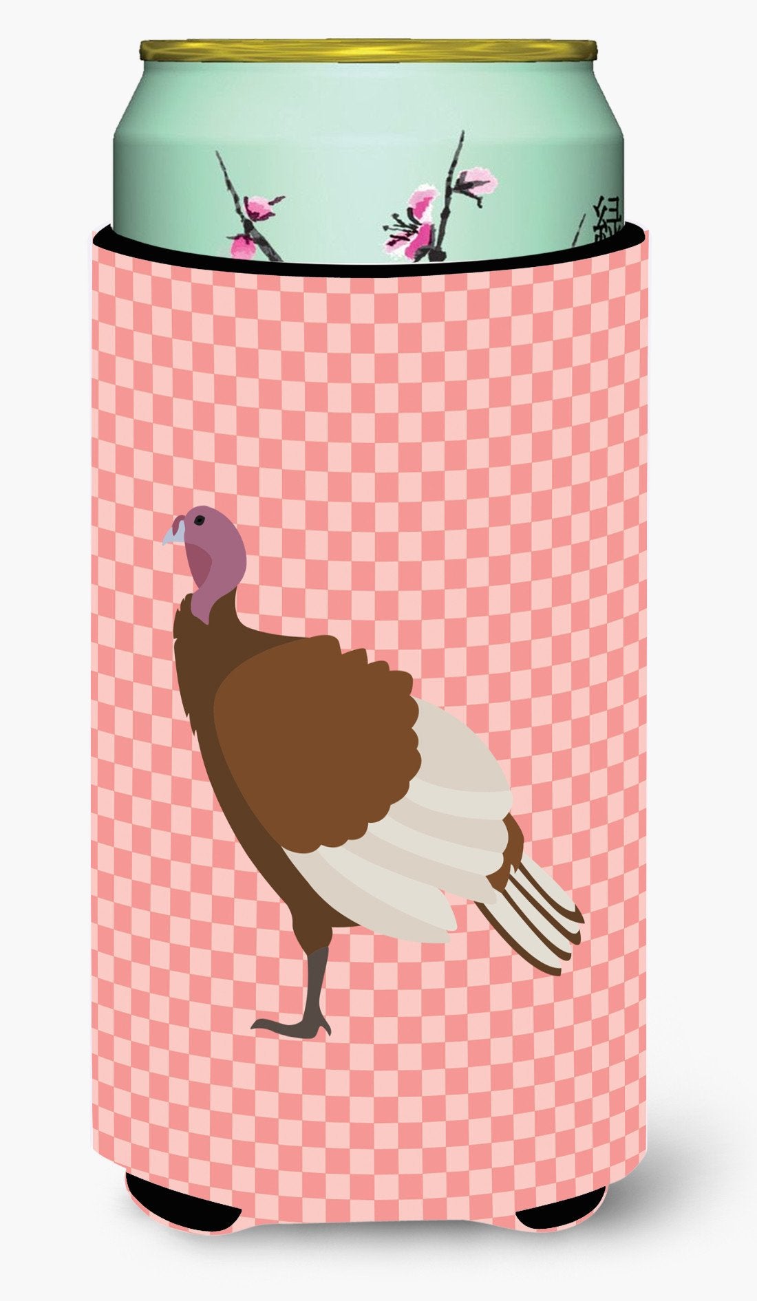 Bourbon Red Turkey Hen Pink Check Tall Boy Beverage Insulator Hugger BB7982TBC by Caroline's Treasures