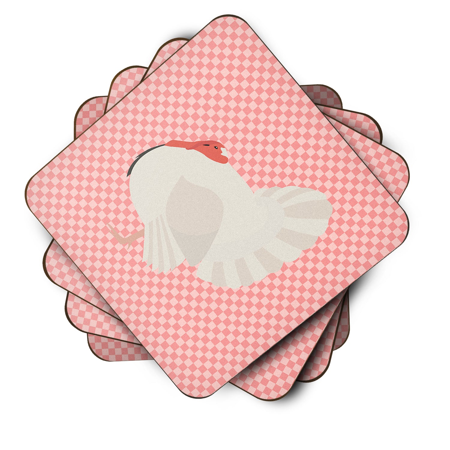 White Holland Turkey Pink Check Foam Coaster Set of 4 BB7983FC - the-store.com