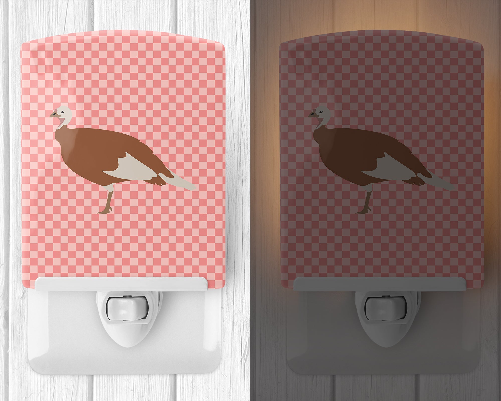 Jersey Buff Turkey Hen Pink Check Ceramic Night Light BB7984CNL - the-store.com