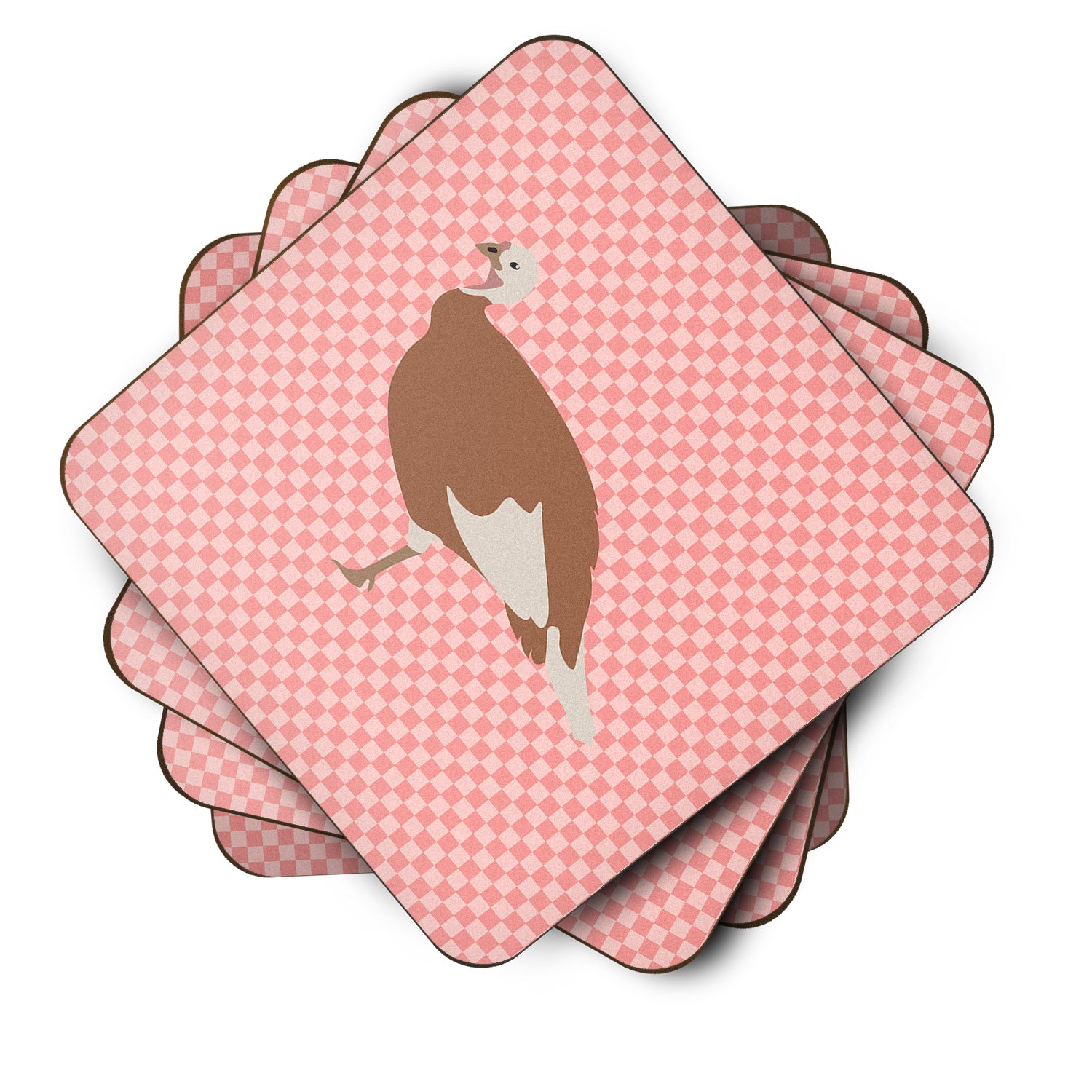 Jersey Buff Turkey Hen Pink Check Foam Coaster Set of 4 BB7984FC - the-store.com