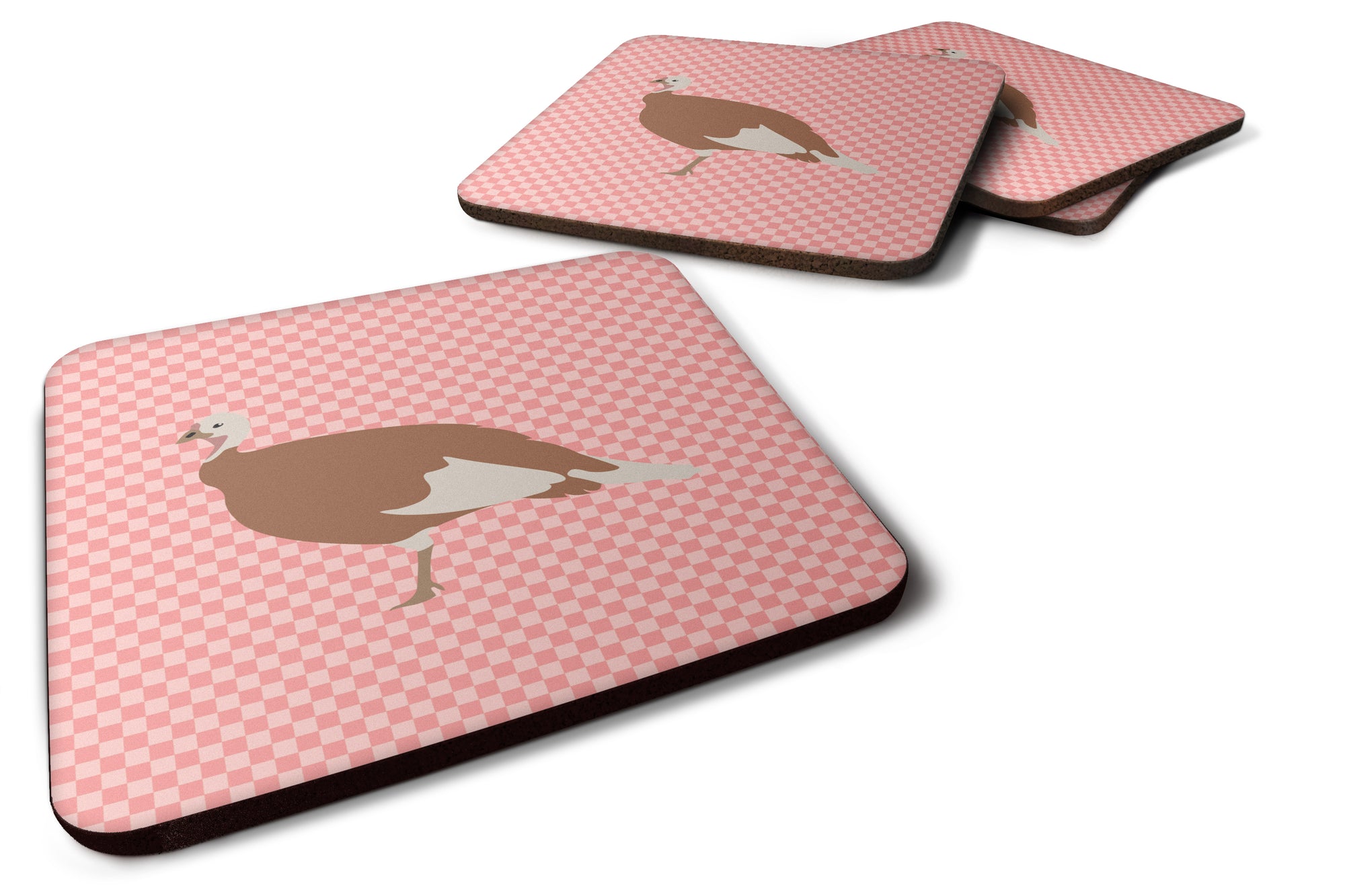 Jersey Buff Turkey Hen Pink Check Foam Coaster Set of 4 BB7984FC - the-store.com