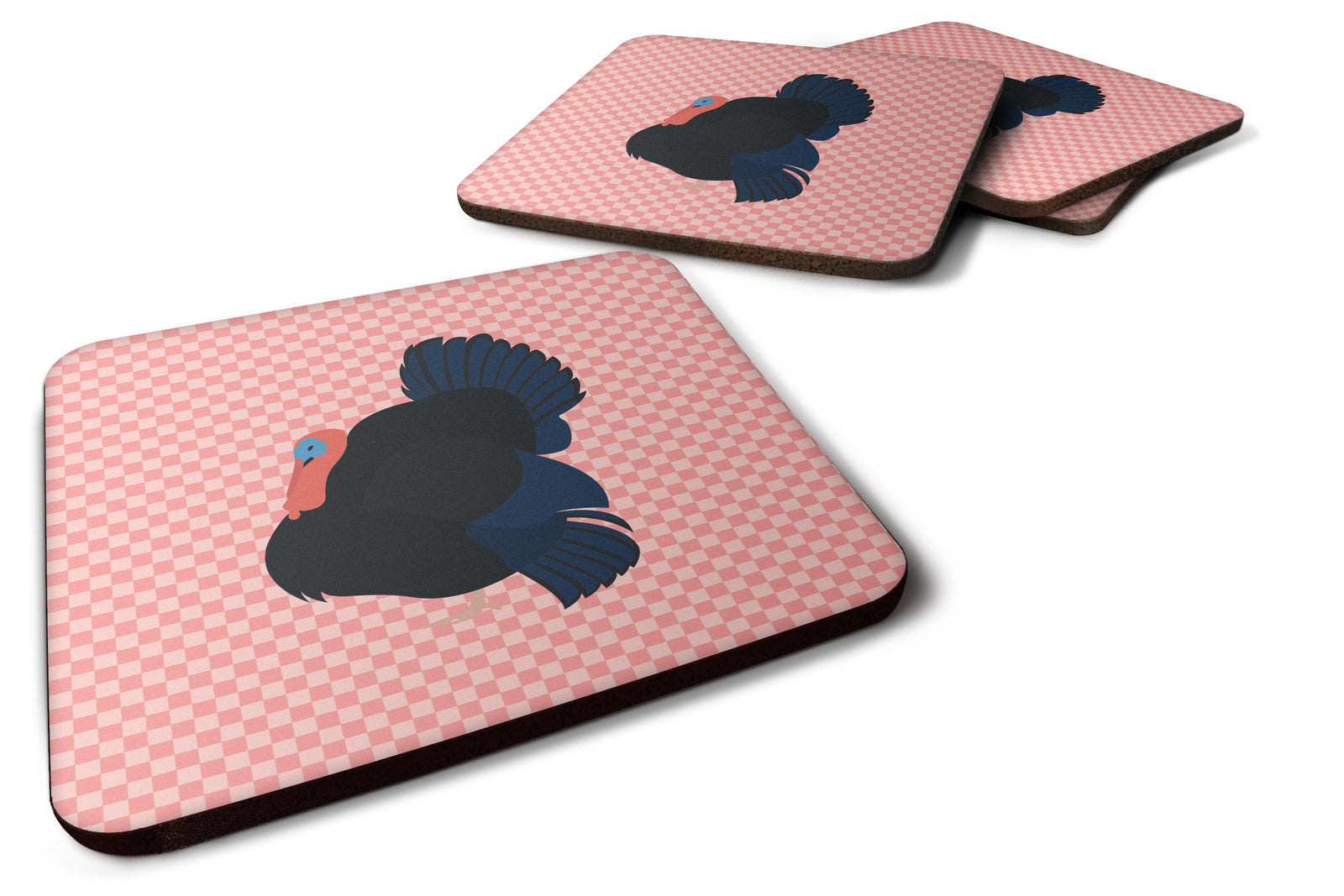 Norfolk Black Turkey Pink Check Foam Coaster Set of 4 BB7985FC - the-store.com