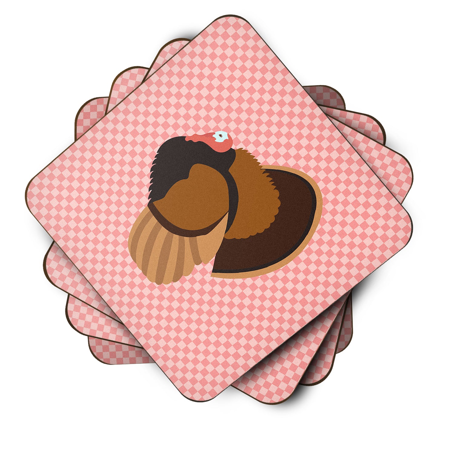 Bronze Turkey Pink Check Foam Coaster Set of 4 BB7986FC - the-store.com