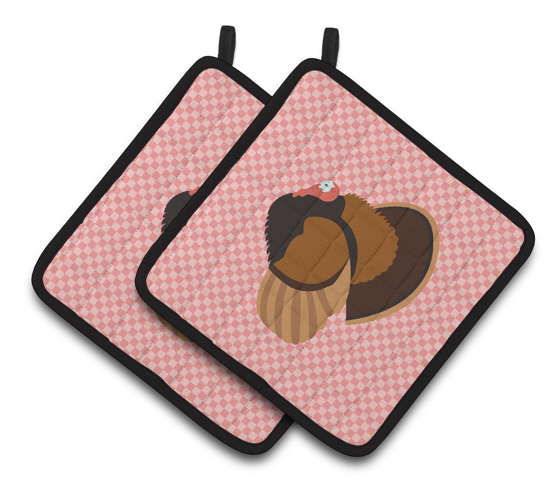 Bronze Turkey Pink Check Pair of Pot Holders BB7986PTHD by Caroline's Treasures