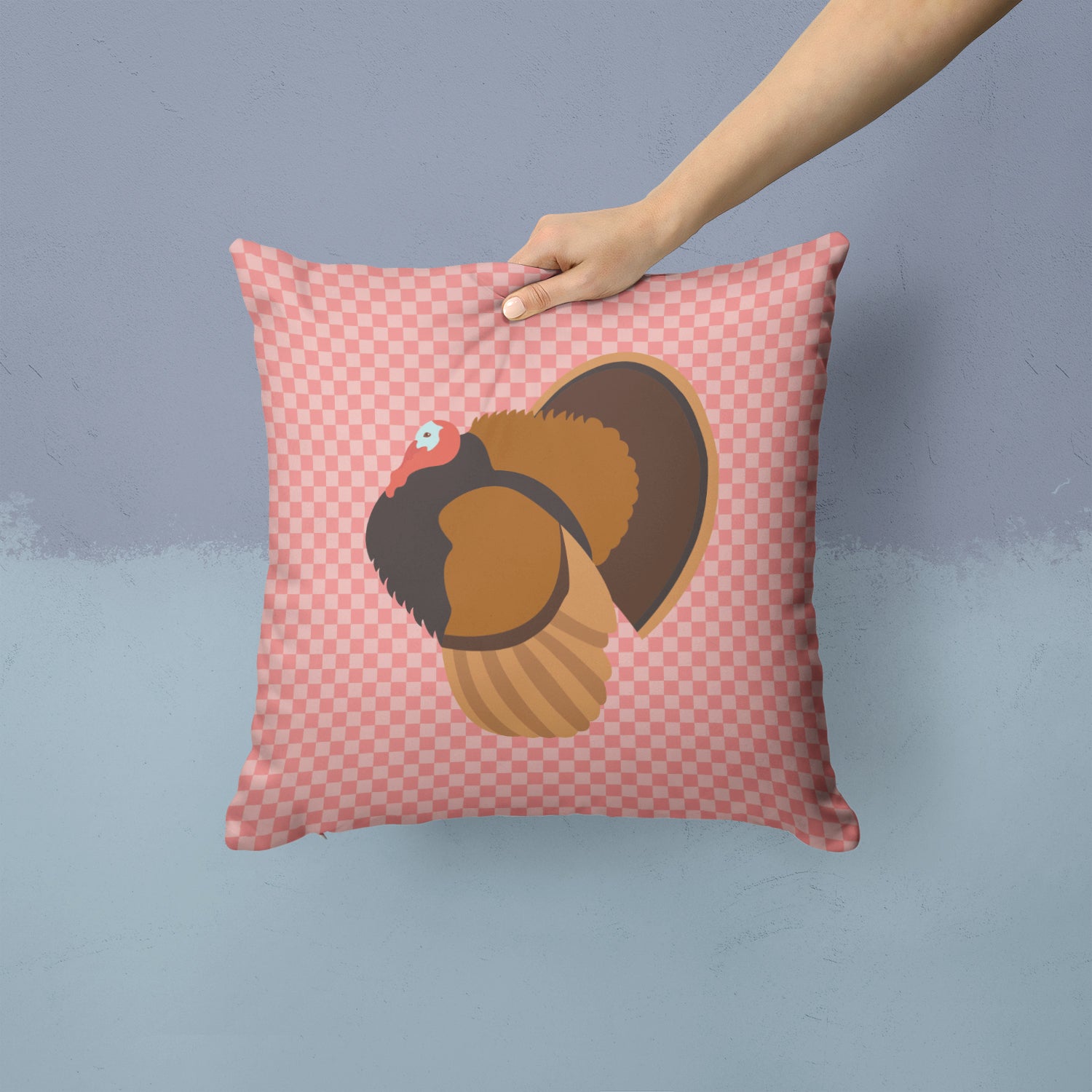 Bronze Turkey Pink Check Fabric Decorative Pillow BB7986PW1414 - the-store.com