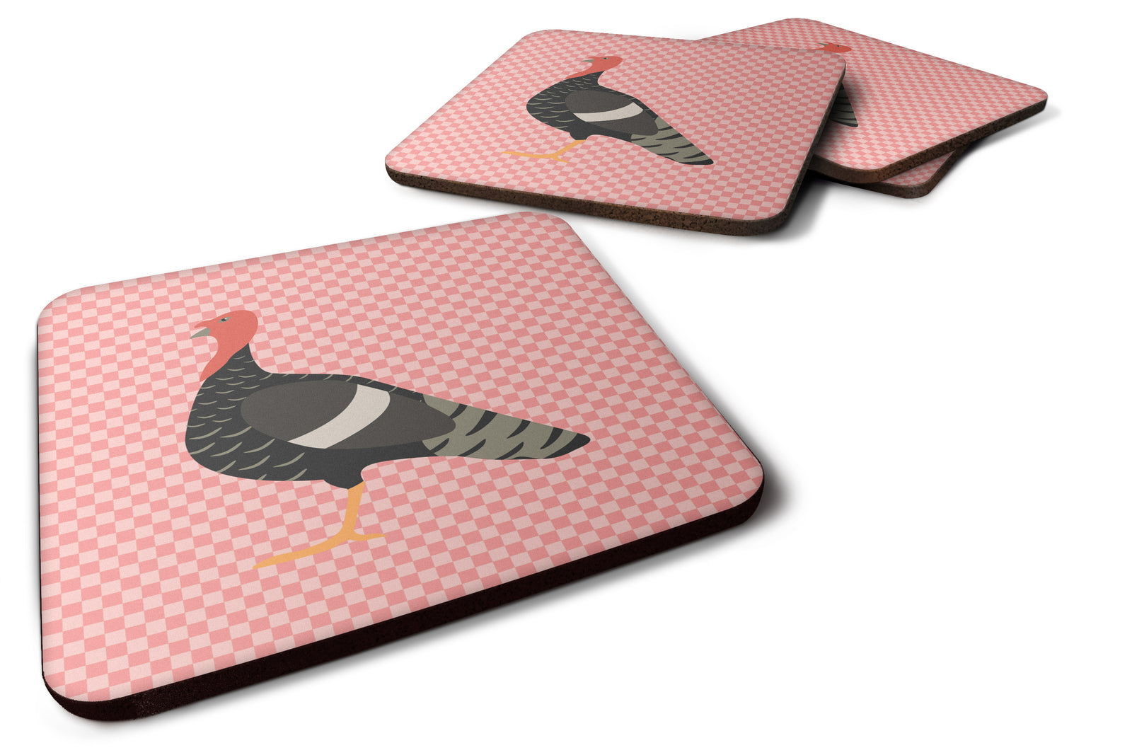 Marragansett Turkey Pink Check Foam Coaster Set of 4 BB7987FC - the-store.com