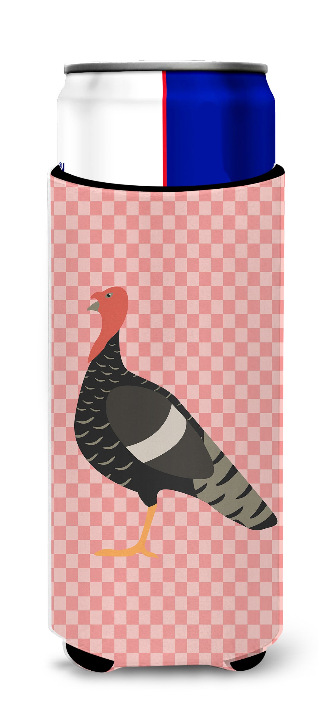 Marragansett Turkey Pink Check  Ultra Hugger for slim cans  the-store.com.