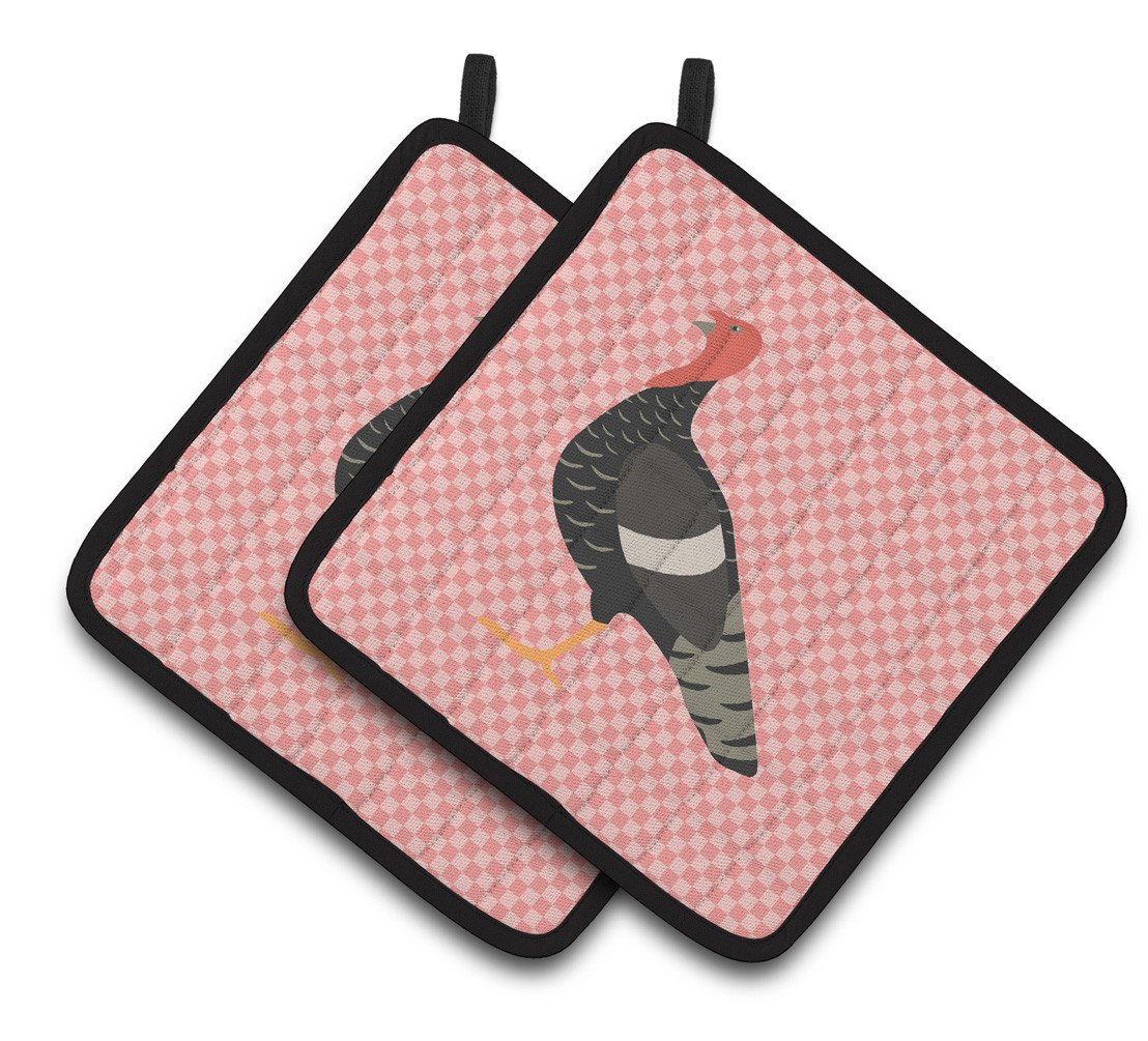 Marragansett Turkey Pink Check Pair of Pot Holders BB7987PTHD by Caroline&#39;s Treasures