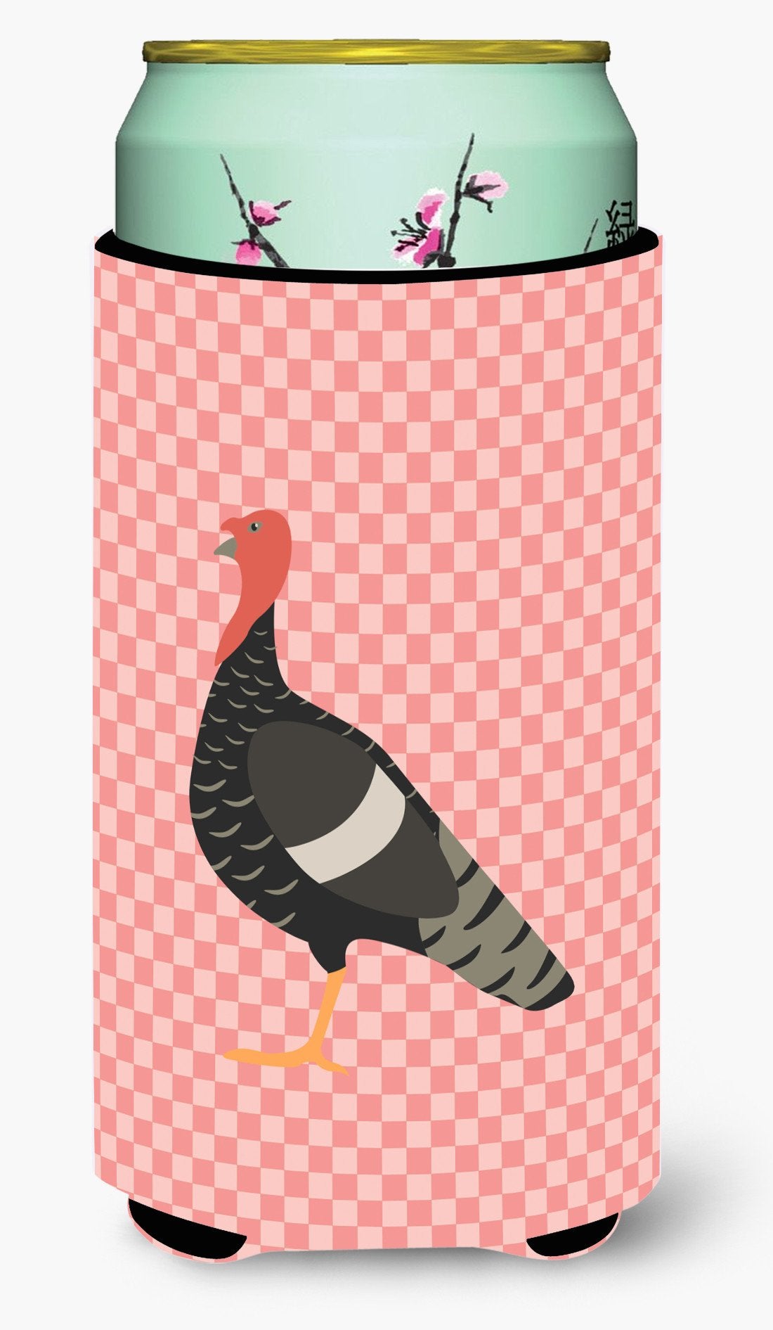 Marragansett Turkey Pink Check Tall Boy Beverage Insulator Hugger BB7987TBC by Caroline&#39;s Treasures