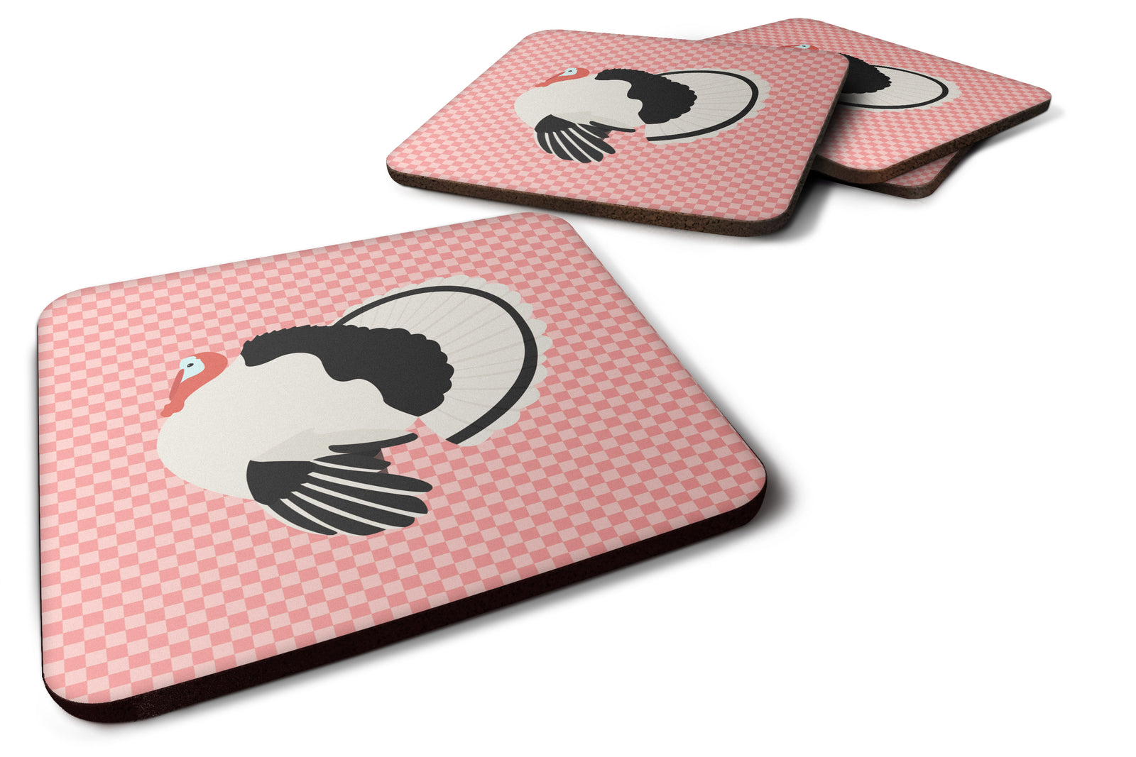 Royal Palm Turkey Pink Check Foam Coaster Set of 4 BB7988FC - the-store.com