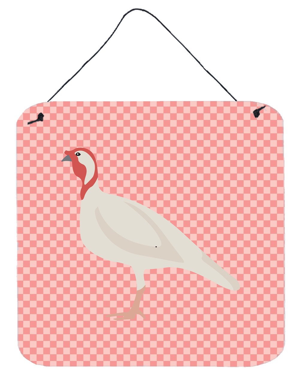 Beltsville Small White Turkey Hen Pink Check Wall or Door Hanging Prints BB7989DS66 by Caroline's Treasures