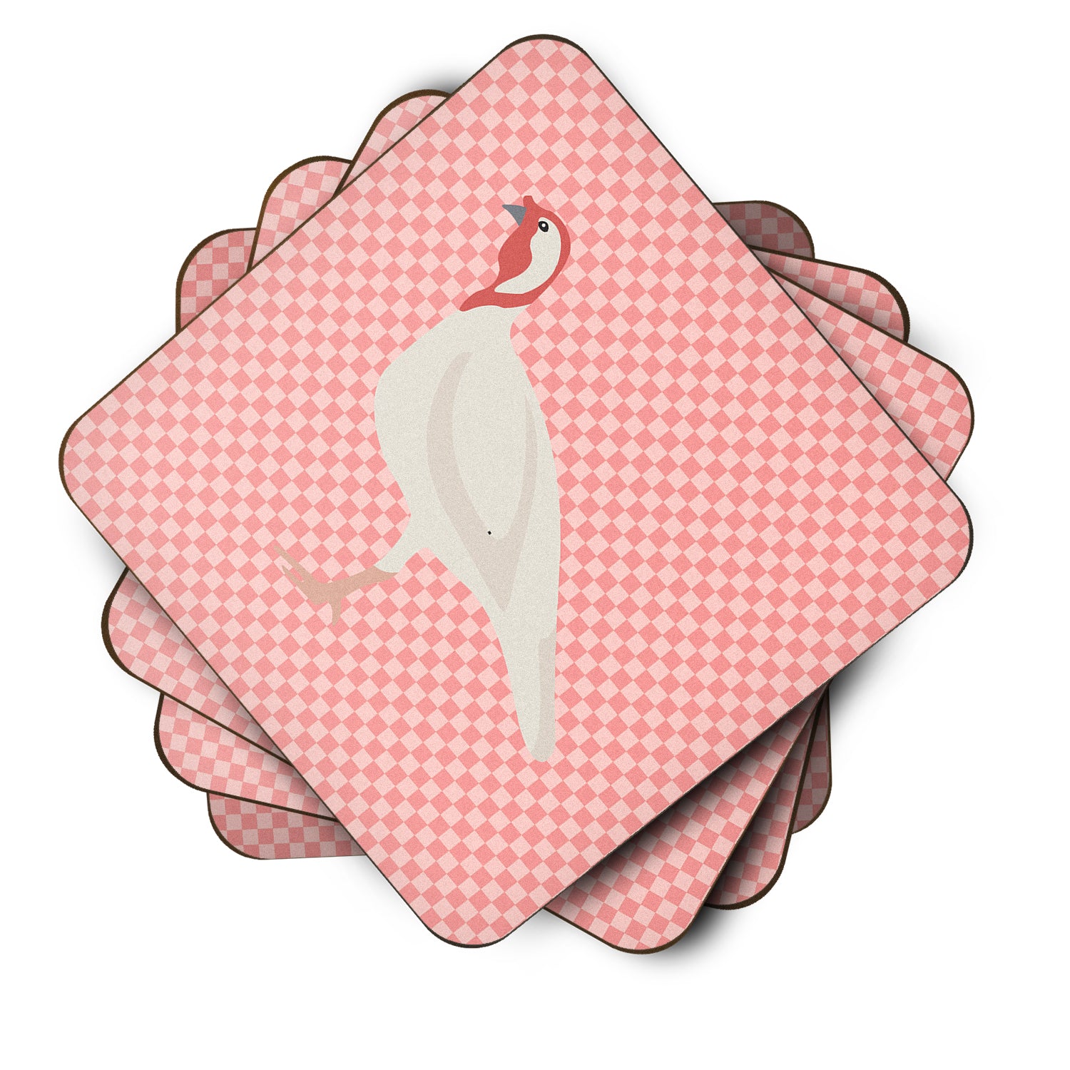 Beltsville Small White Turkey Hen Pink Check Foam Coaster Set of 4 BB7989FC - the-store.com