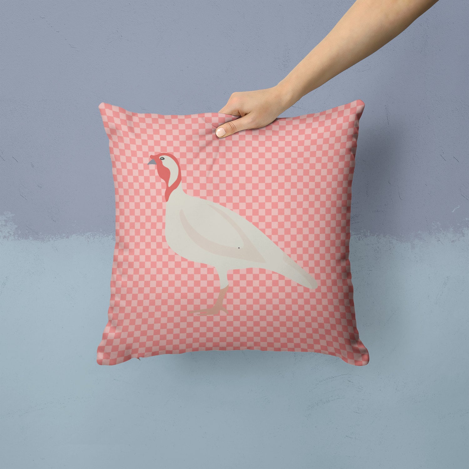 Beltsville Small White Turkey Hen Pink Check Fabric Decorative Pillow BB7989PW1414 - the-store.com